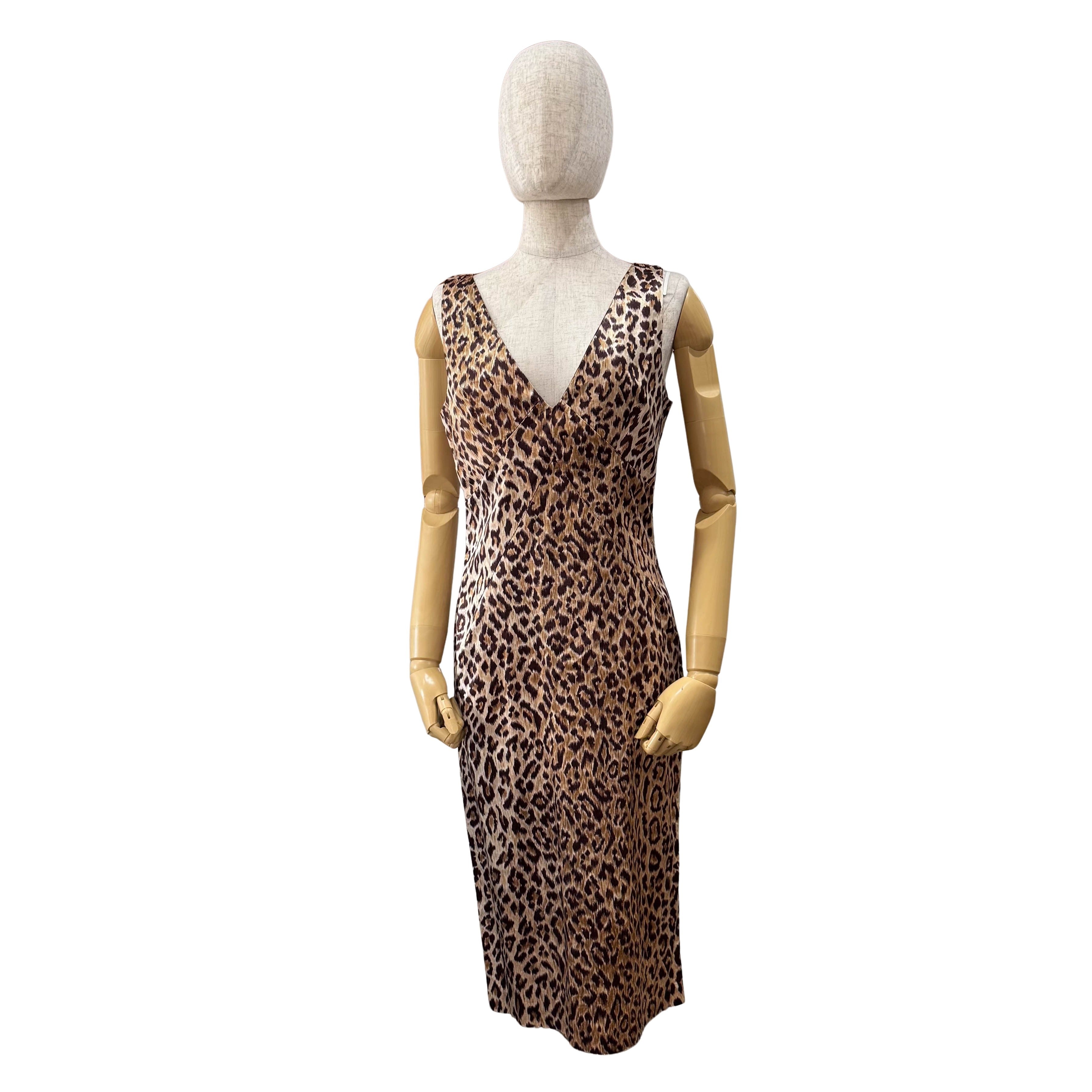 Size 42 Yellow Leopard Print Synthetic & Cotton Dress