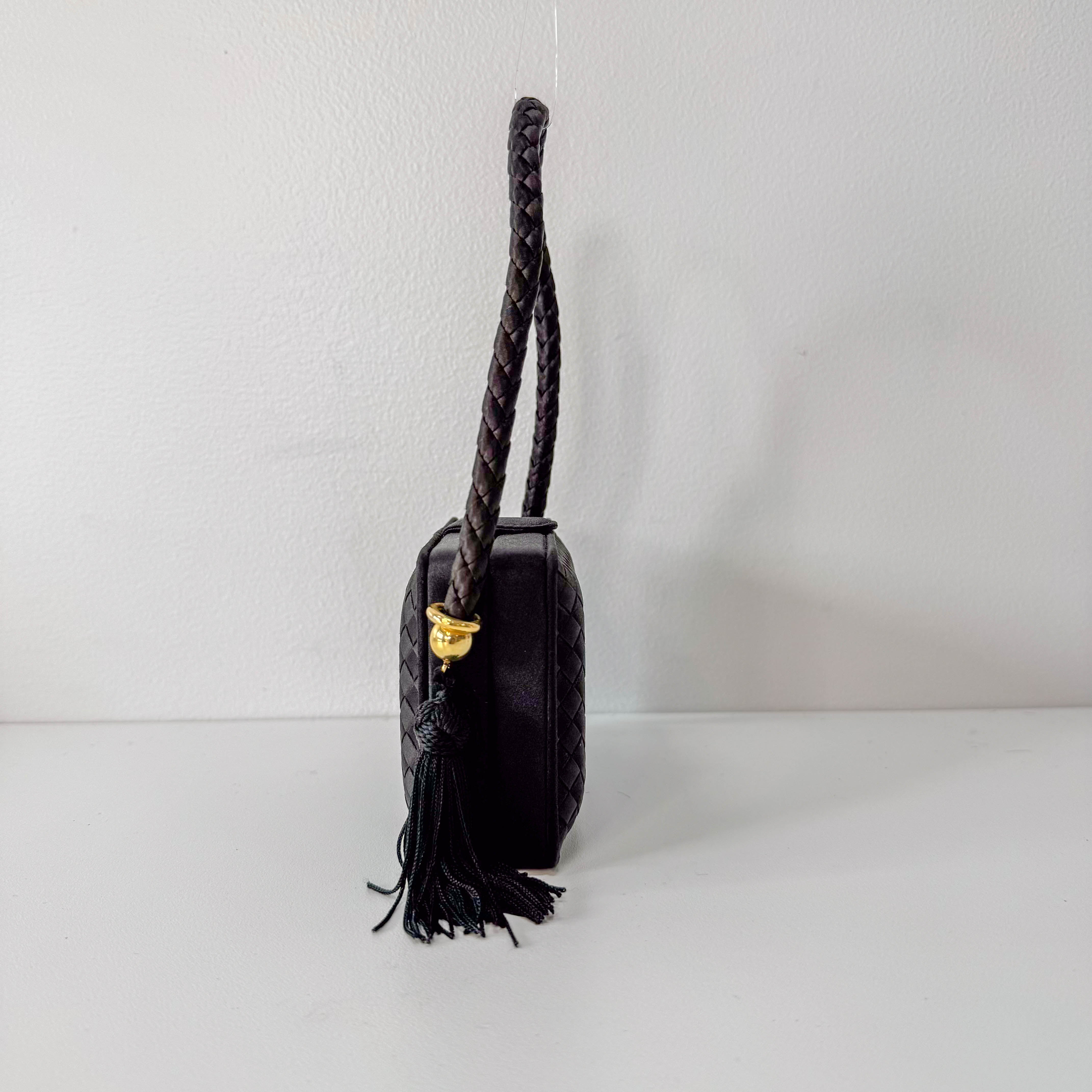 Intrecciato Mini Satin Black Handbag