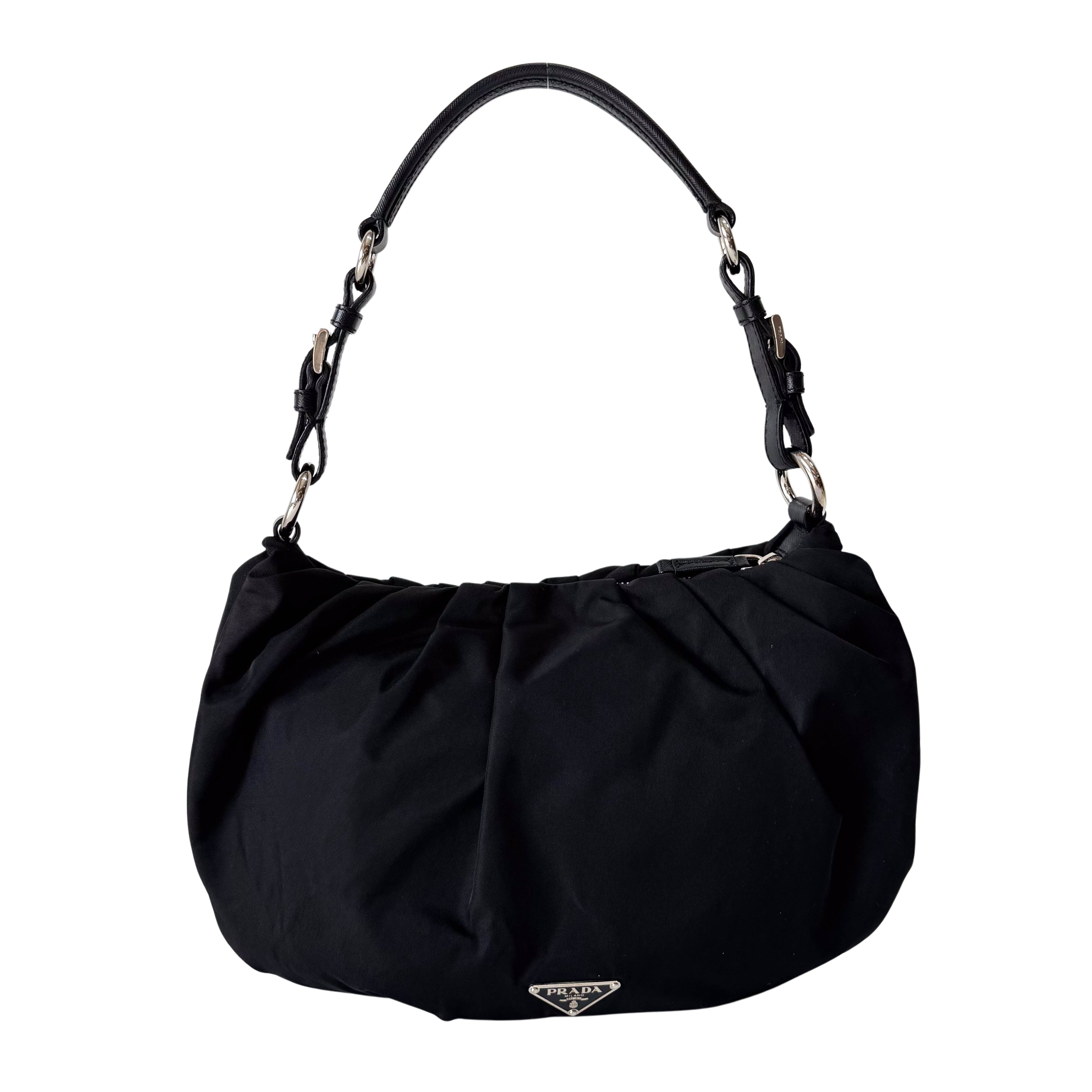 Tessuto Black Floral Motif Nylon Shoulder Bag