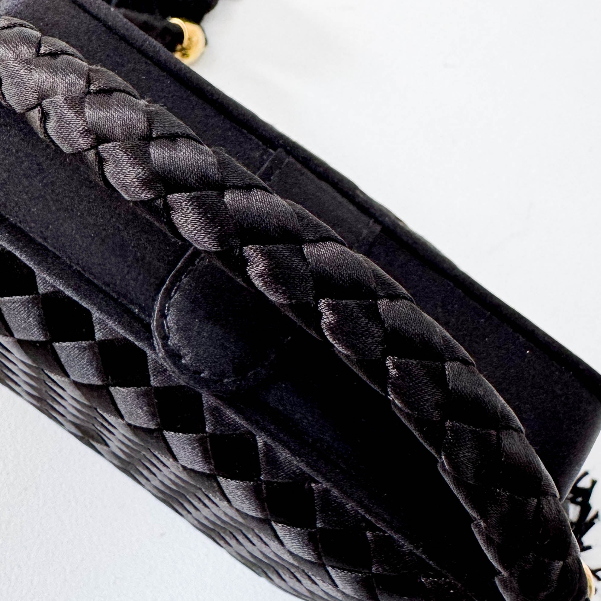 Intrecciato Mini Satin Black Handbag