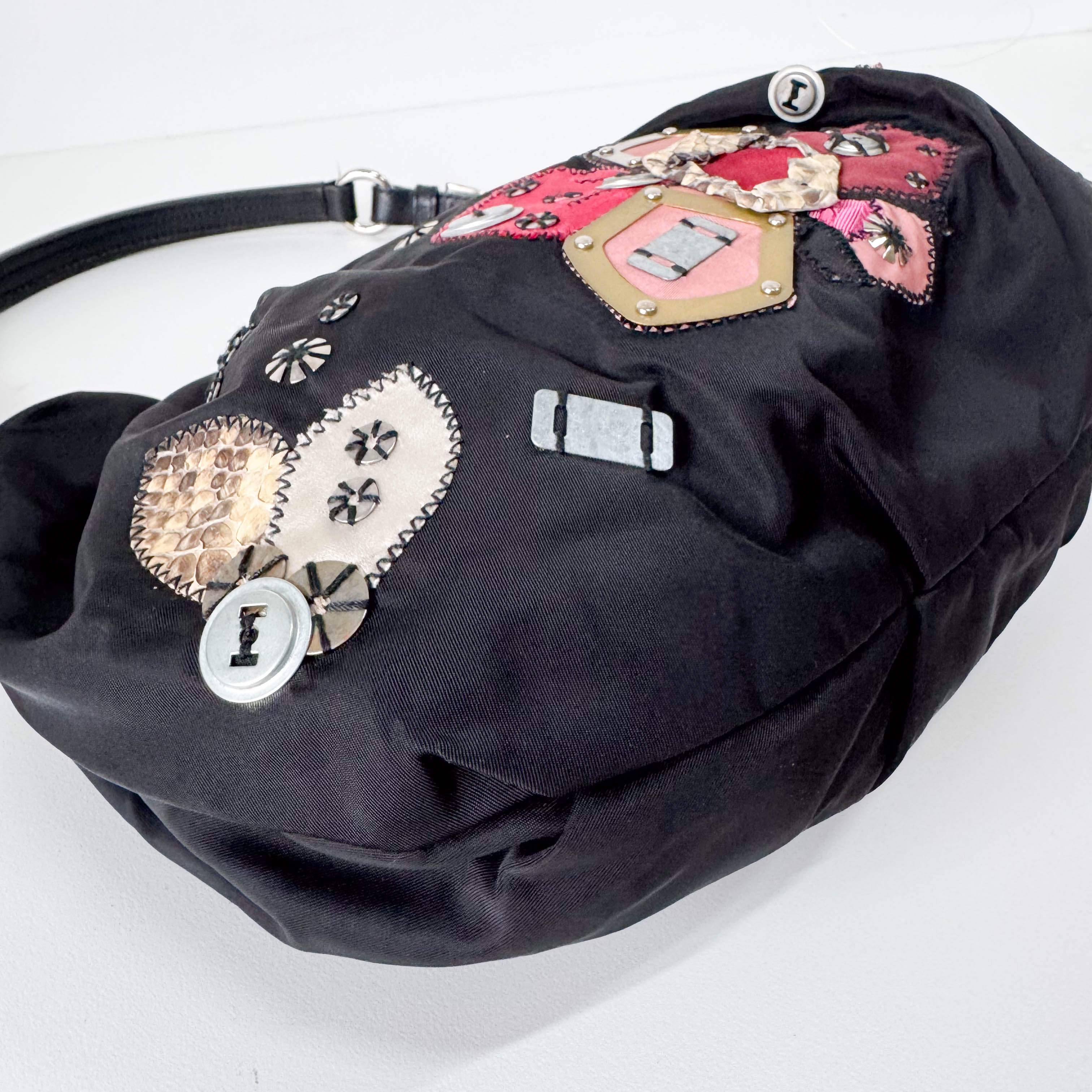 Tessuto Black Floral Motif Nylon Shoulder Bag