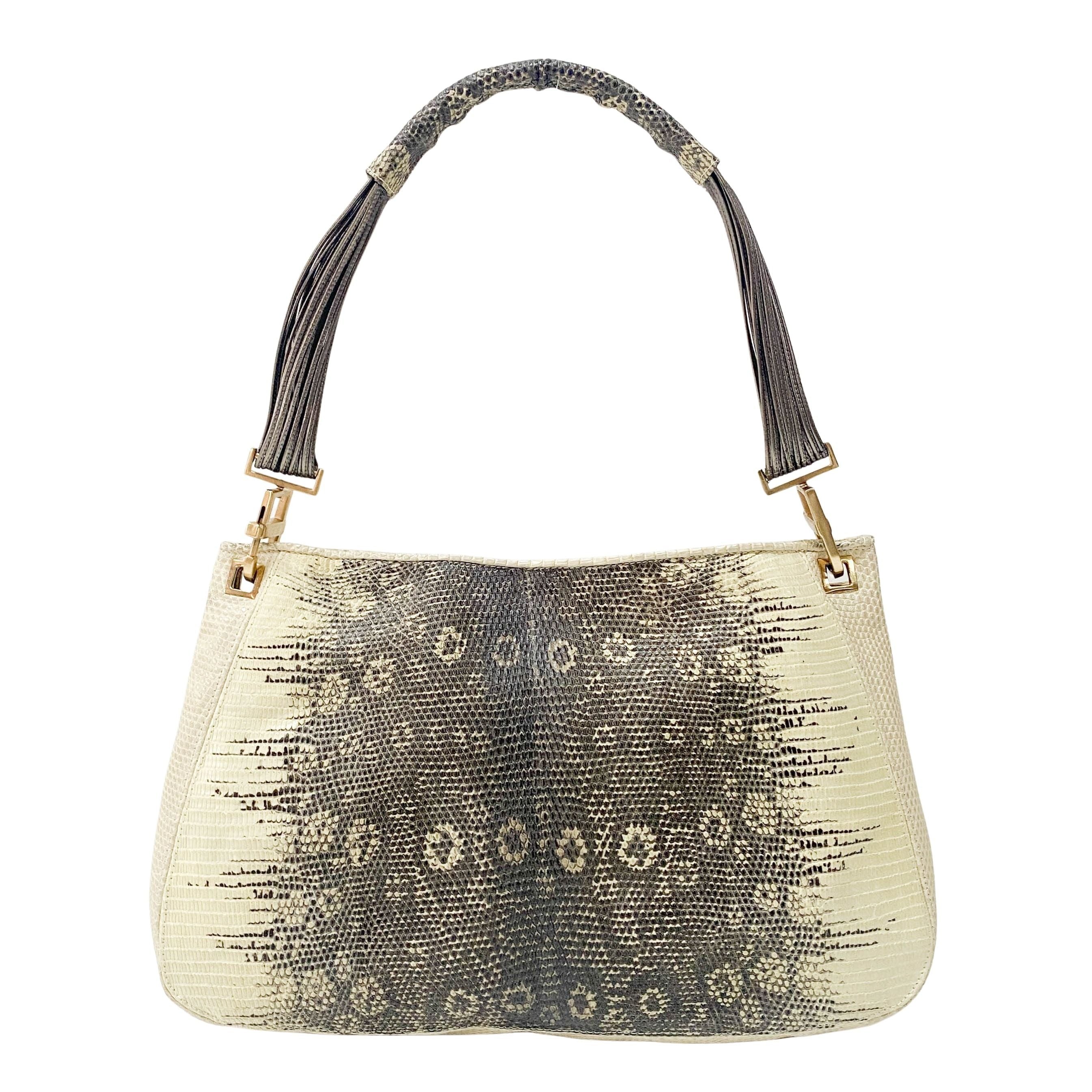 Green Python Embossed Leather Shoulder Bag