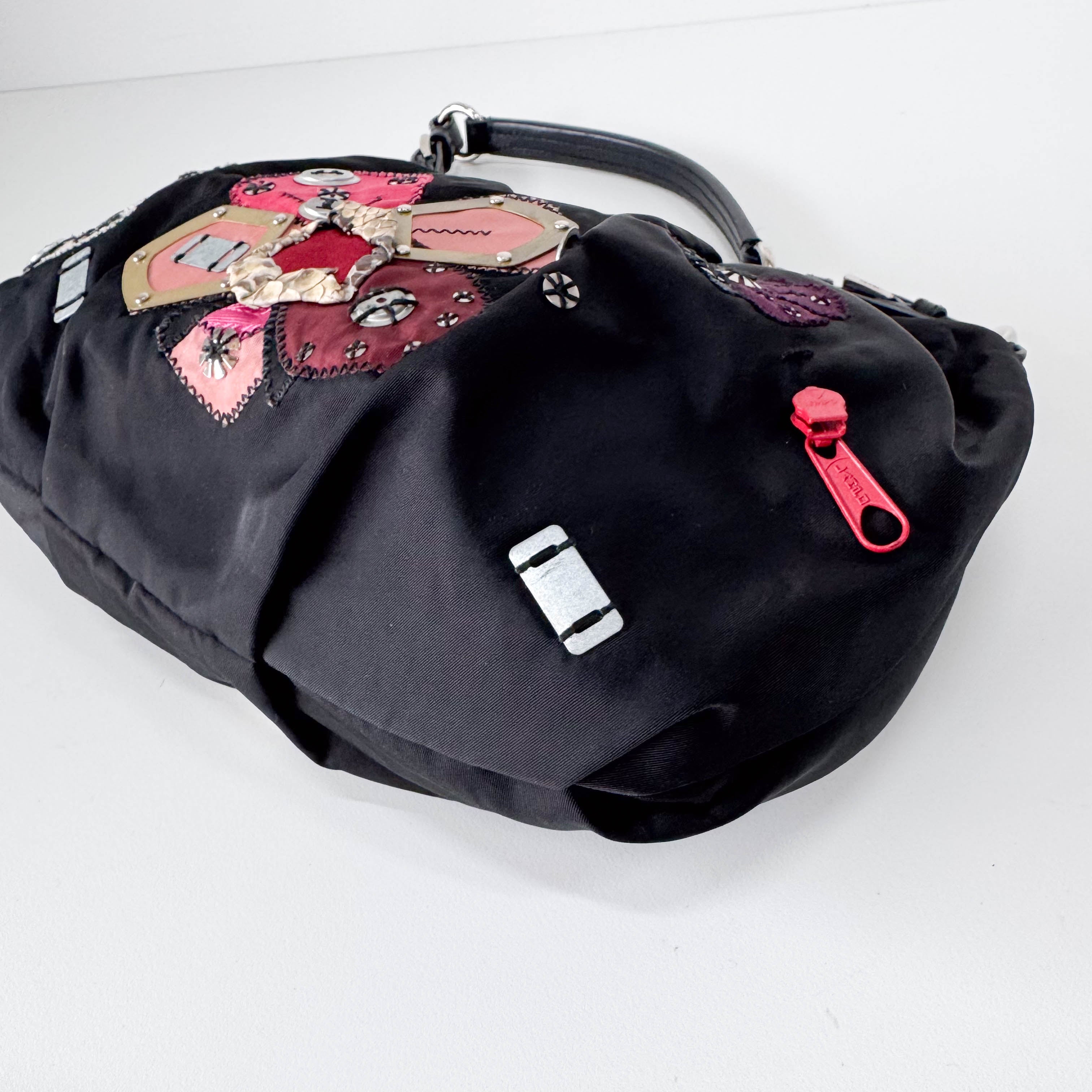 Tessuto Black Floral Motif Nylon Shoulder Bag