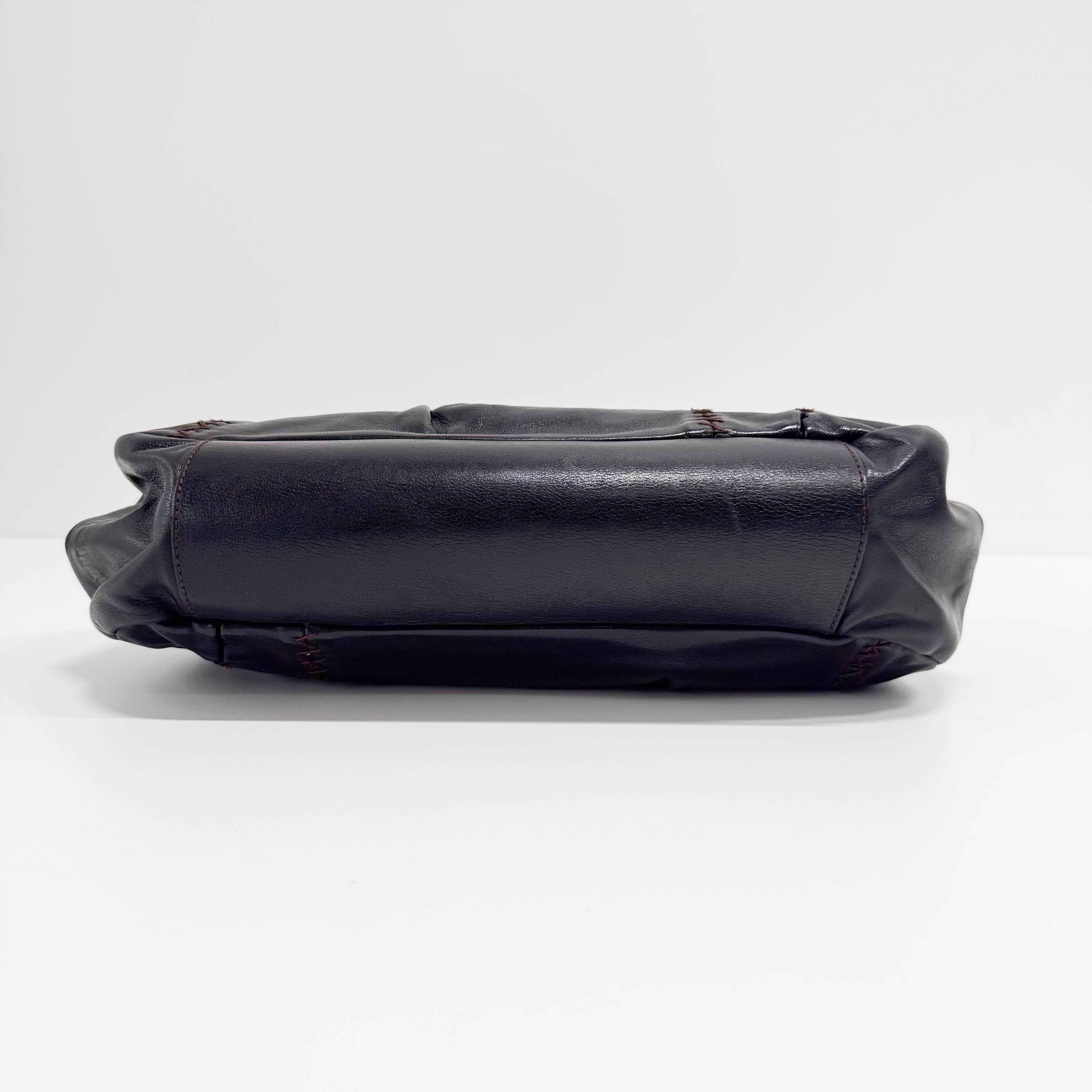 Black Leather Kisslock Frame Satchel