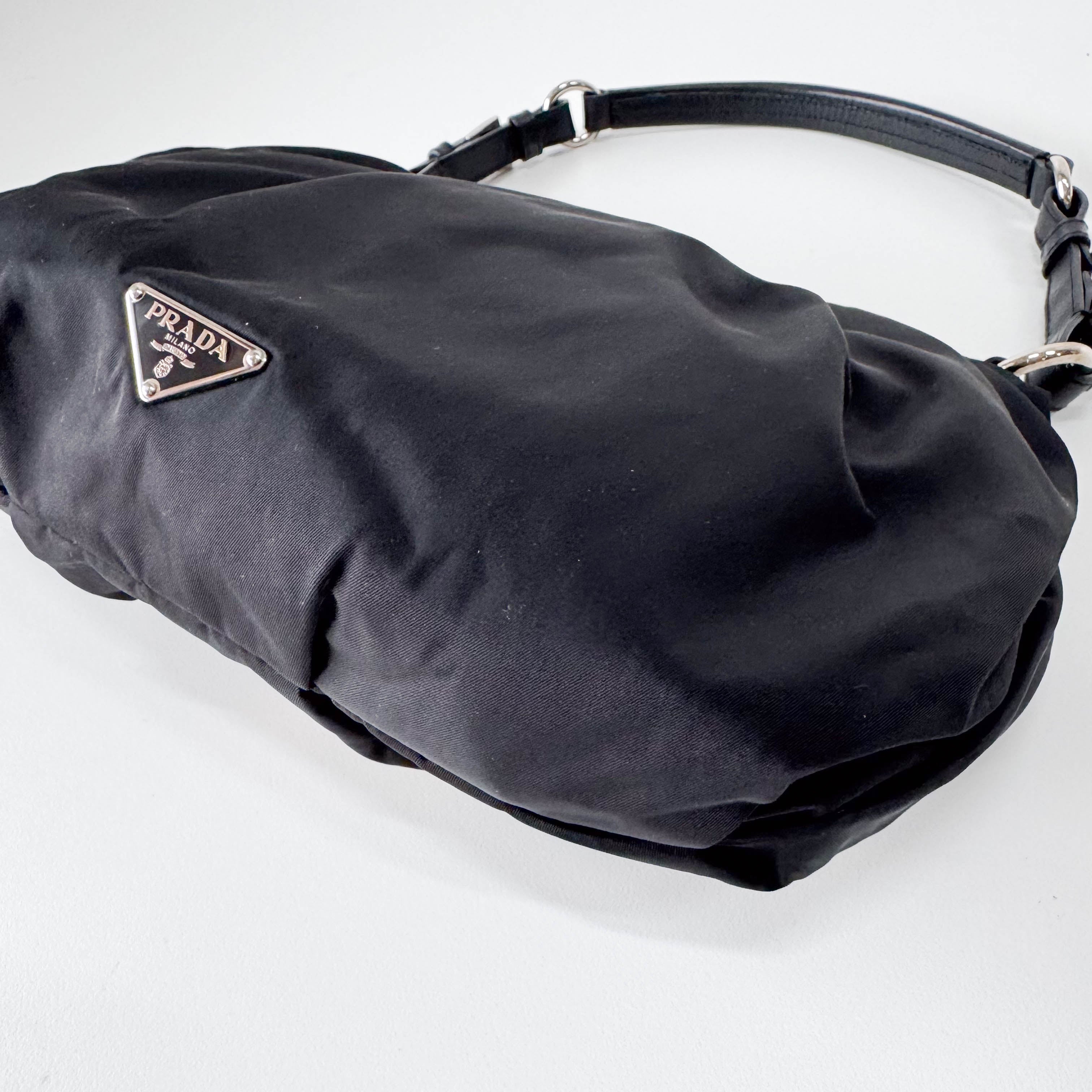 Tessuto Black Floral Motif Nylon Shoulder Bag