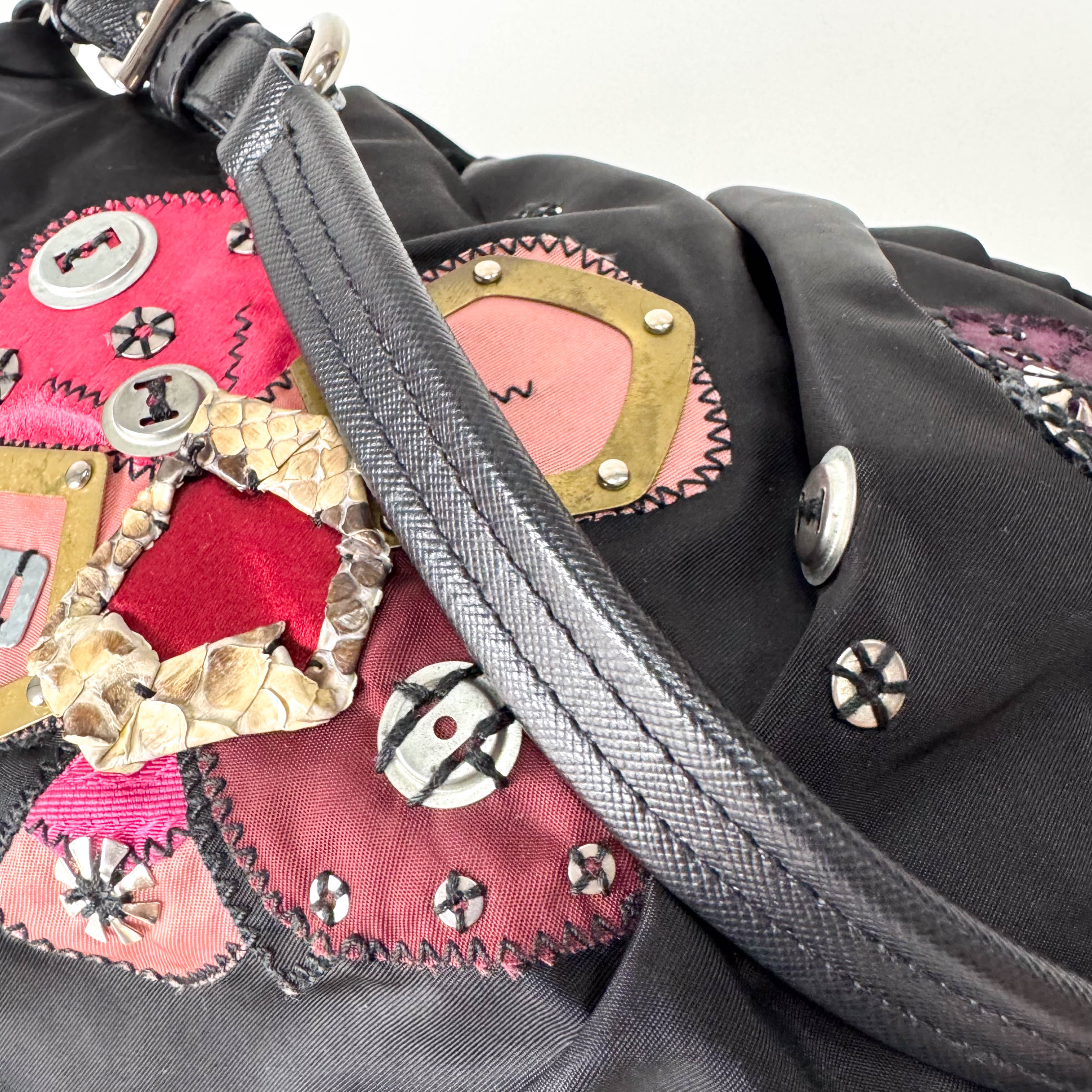 Tessuto Black Floral Motif Nylon Shoulder Bag