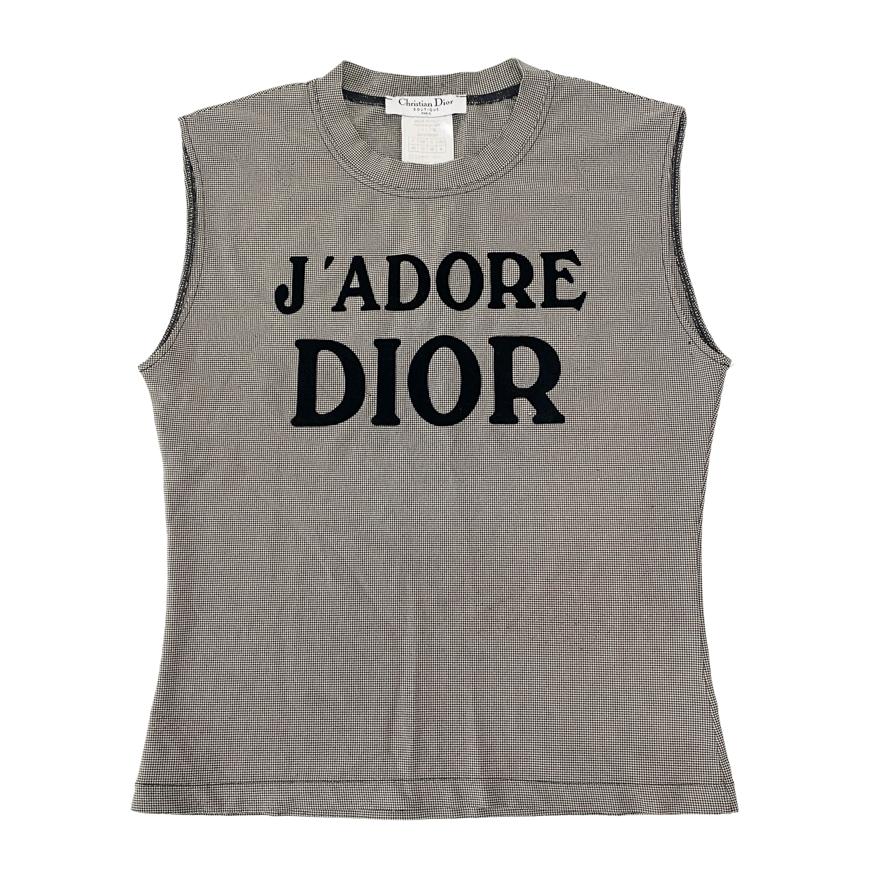J'adore Logo Houndstooth Pattern Tank Top