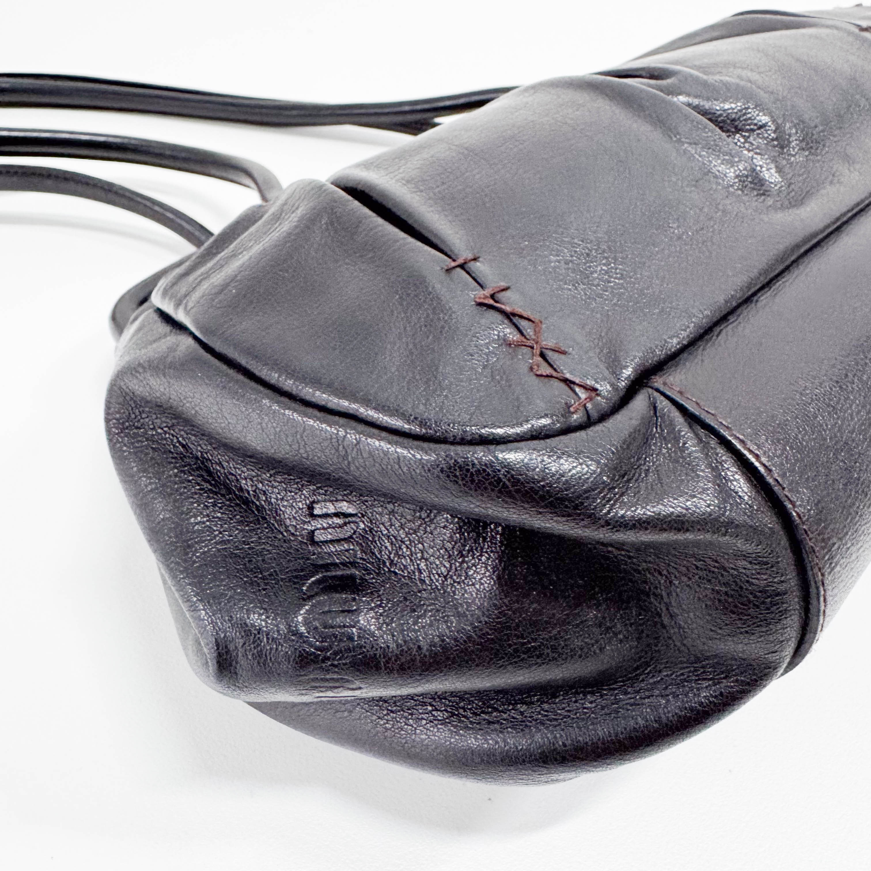 Black Leather Kisslock Frame Satchel