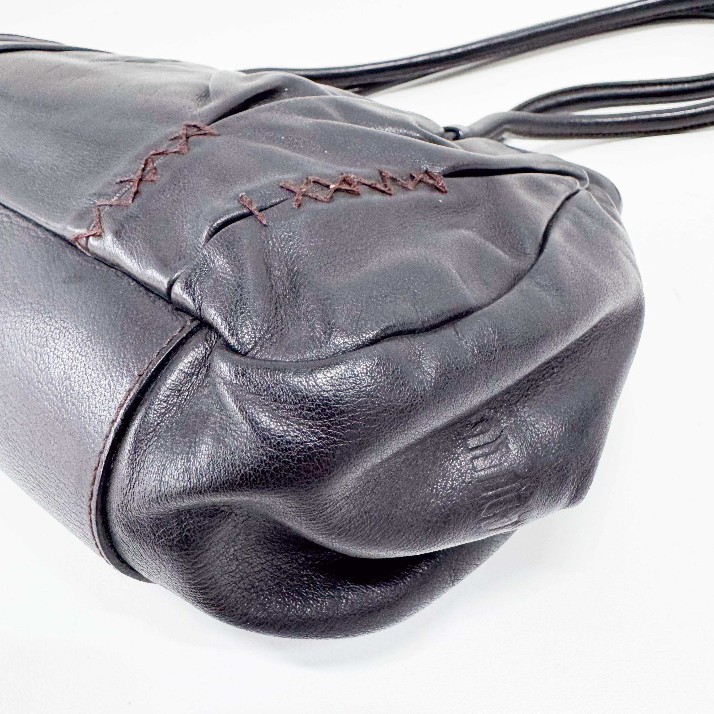 Black Leather Kisslock Frame Satchel