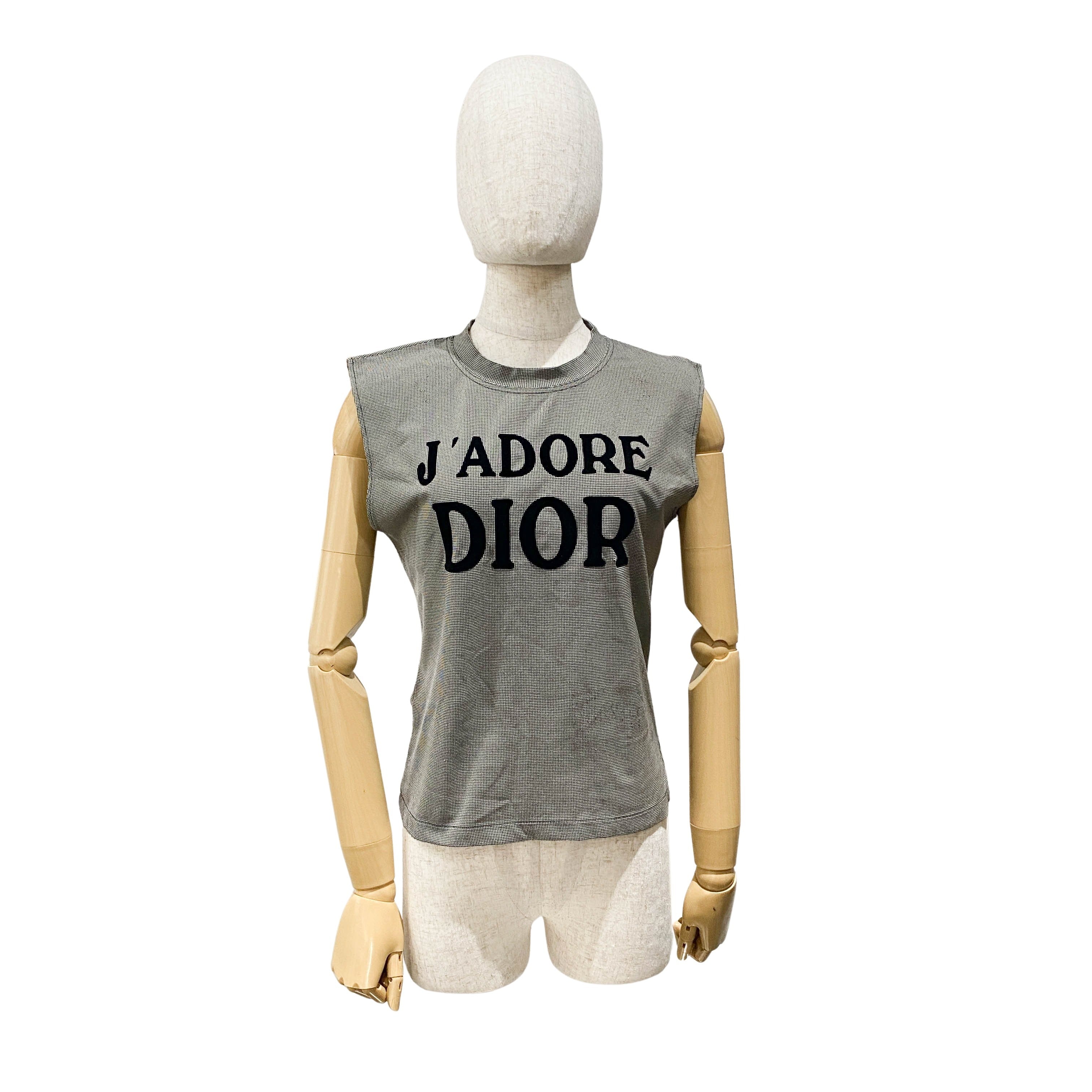 J'adore Logo Houndstooth Pattern Tank Top
