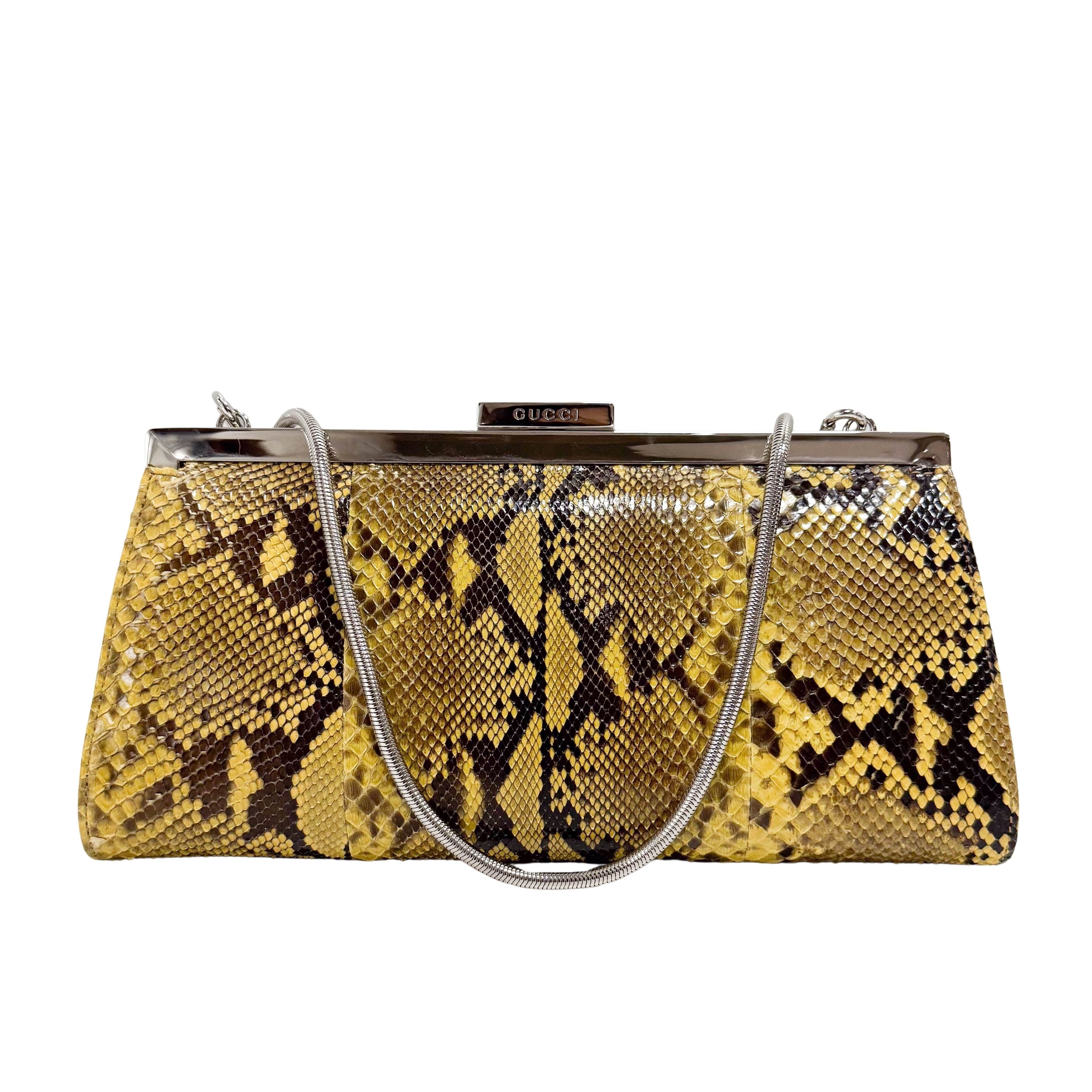 Yellow Python Embossed Leather Crossbody Bag