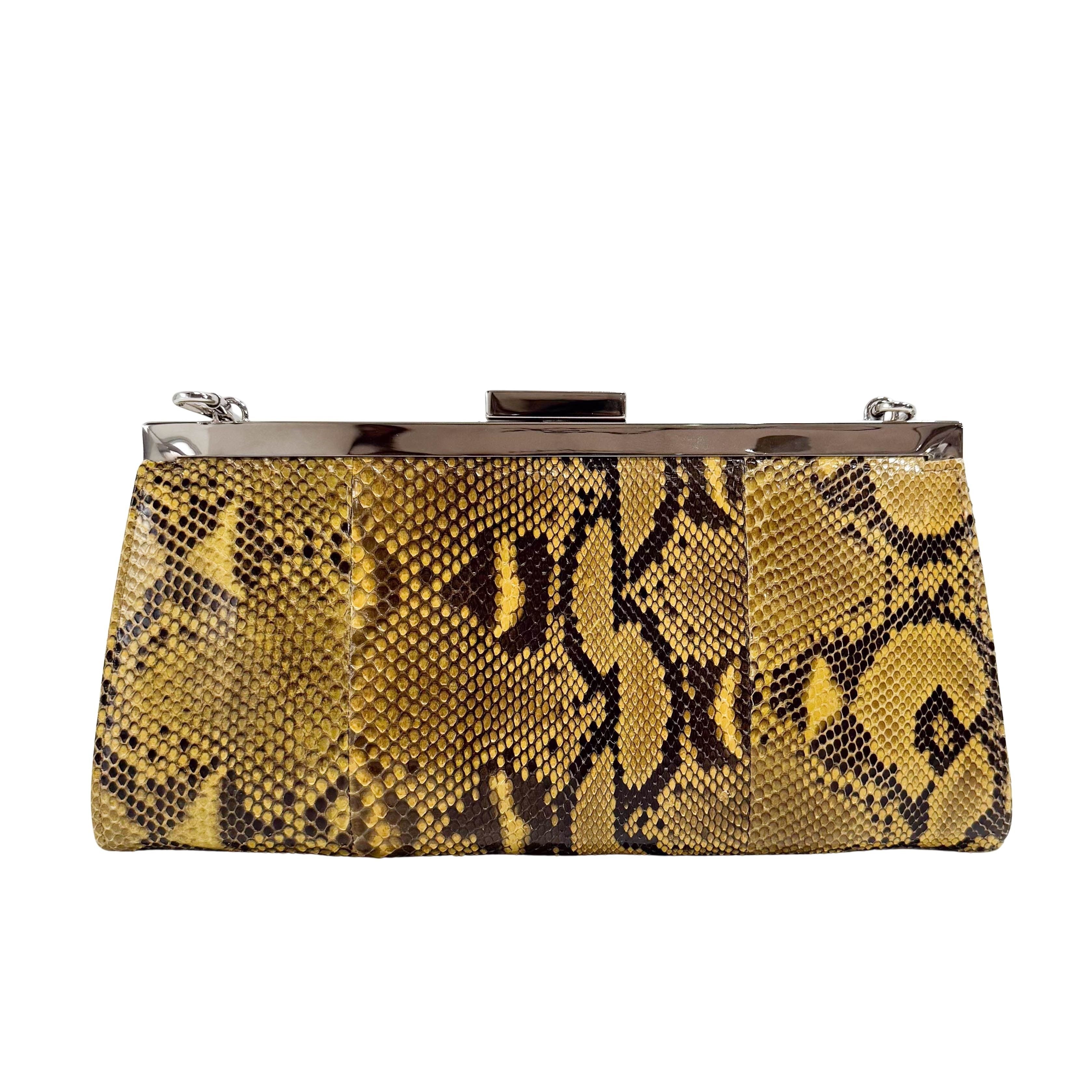 Yellow Python Embossed Leather Crossbody Bag