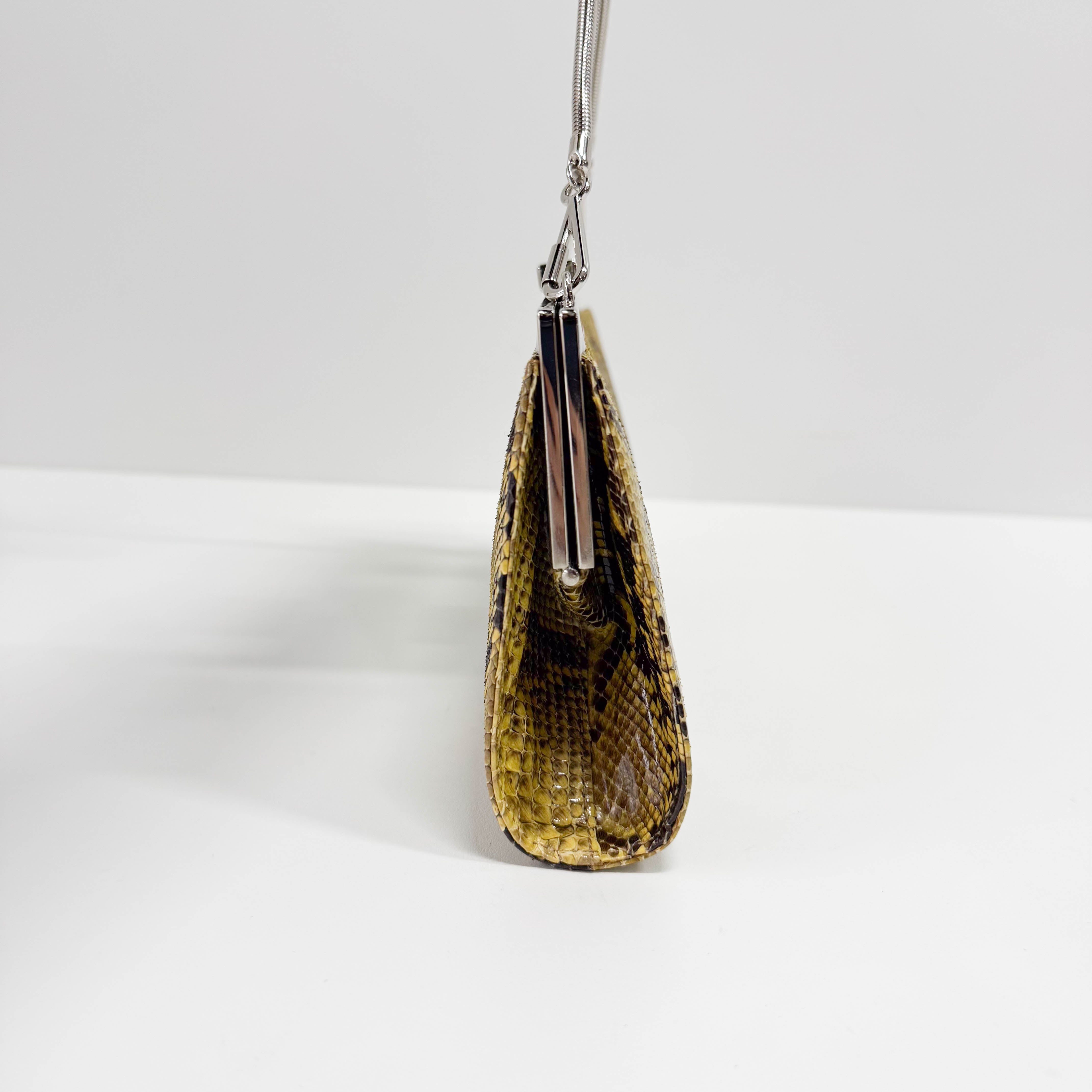 Yellow Python Embossed Leather Crossbody Bag