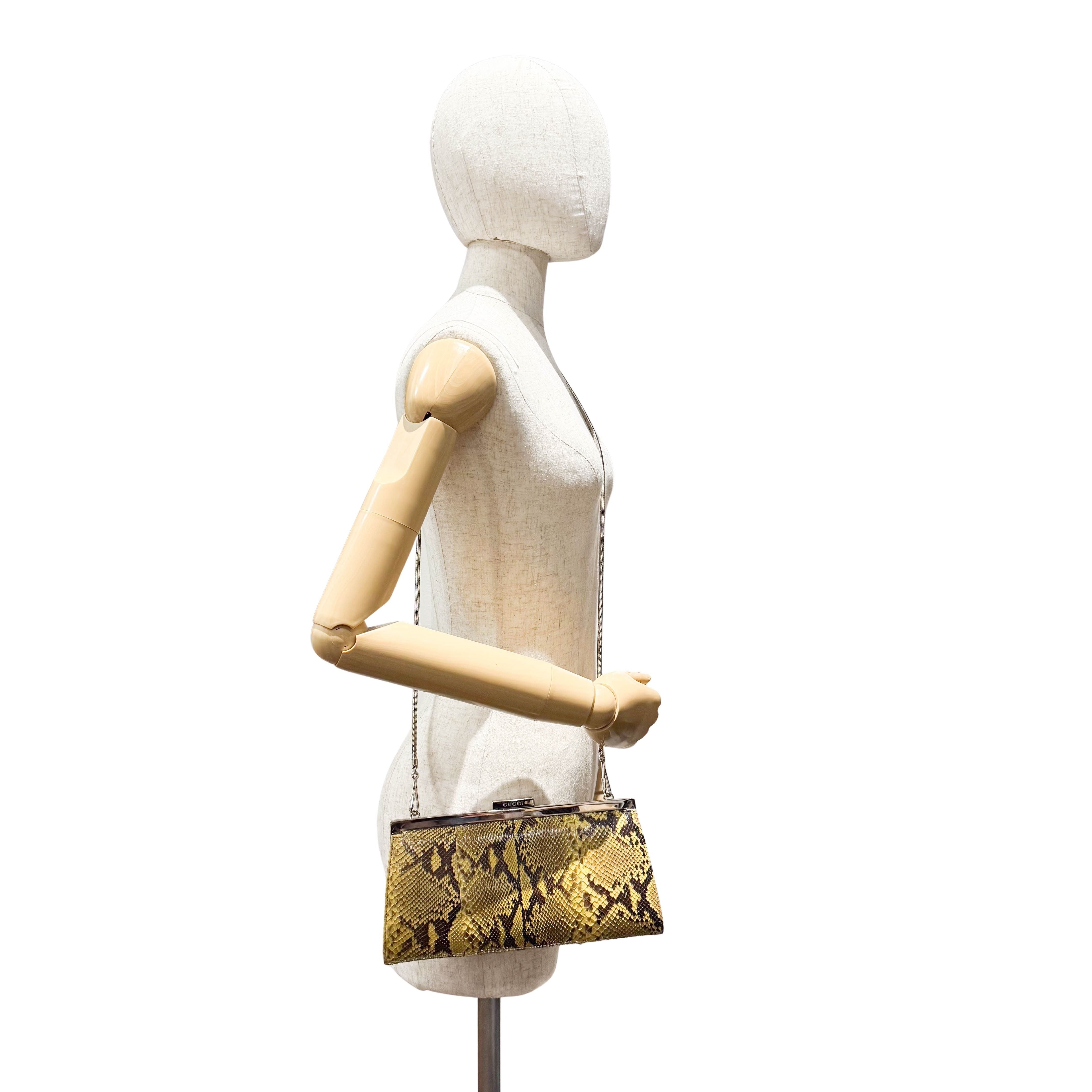 Yellow Python Embossed Leather Crossbody Bag