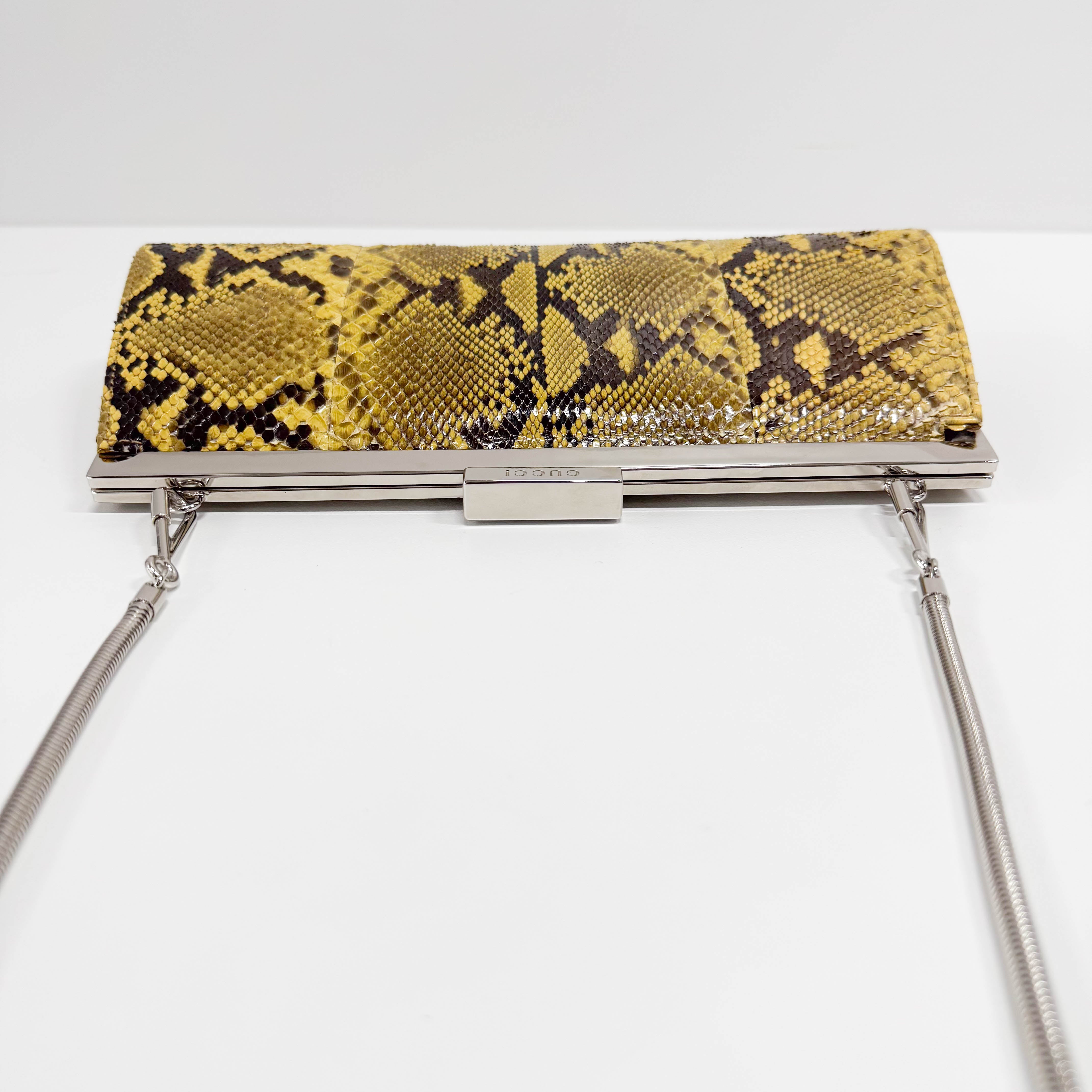 Yellow Python Embossed Leather Crossbody Bag