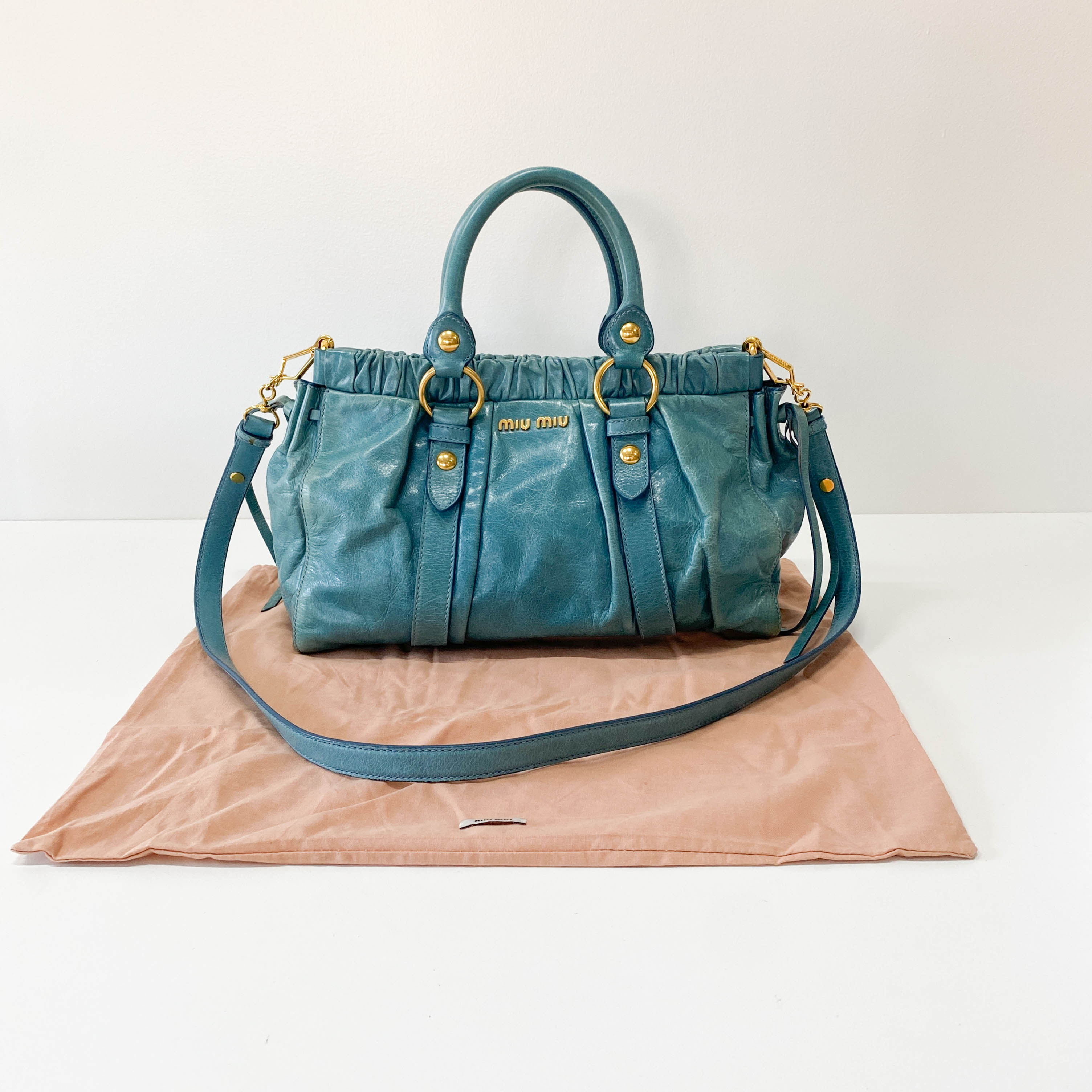 Vitello Light Blue Leather Shoulder Bag