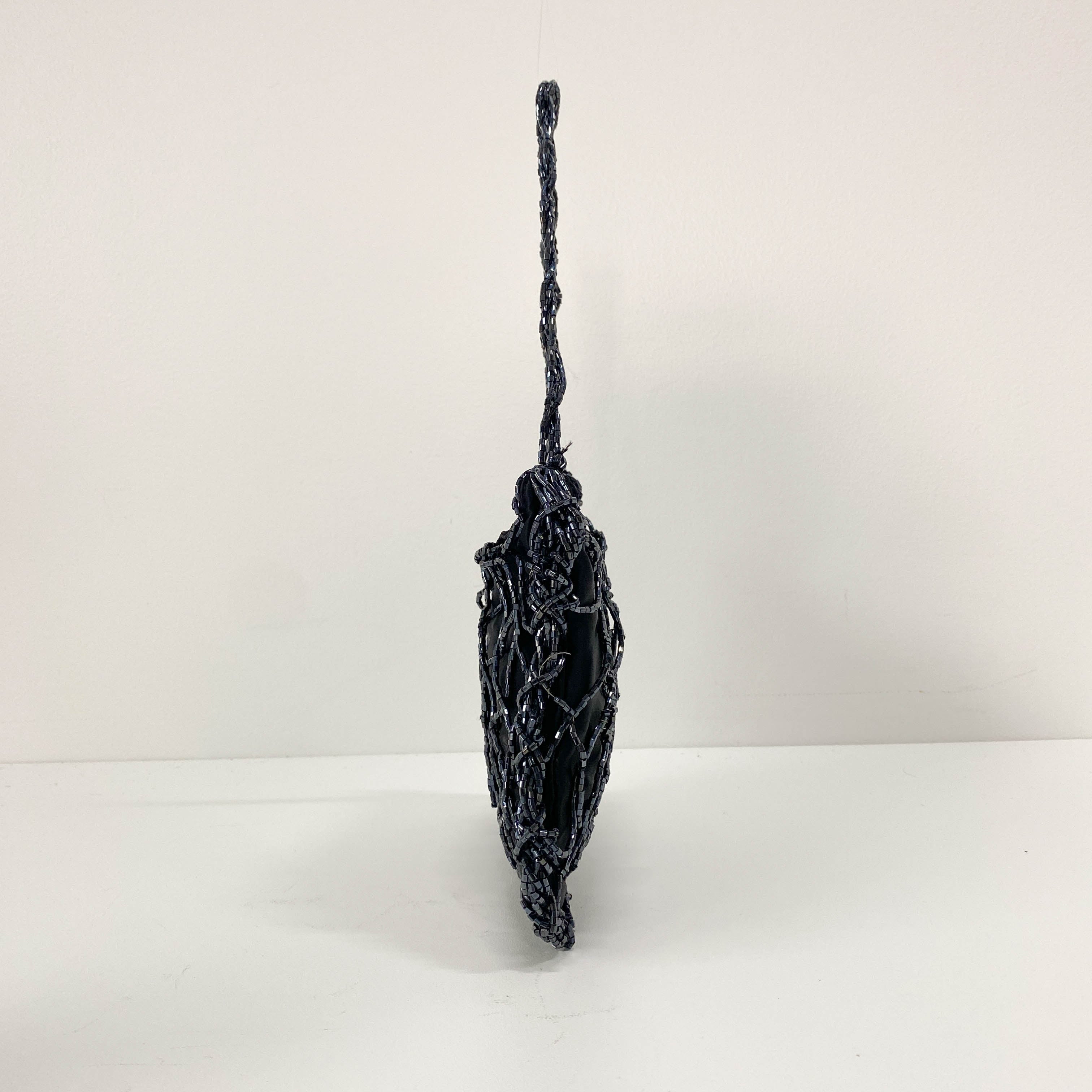 Mini Black Satin and Beads Handbag