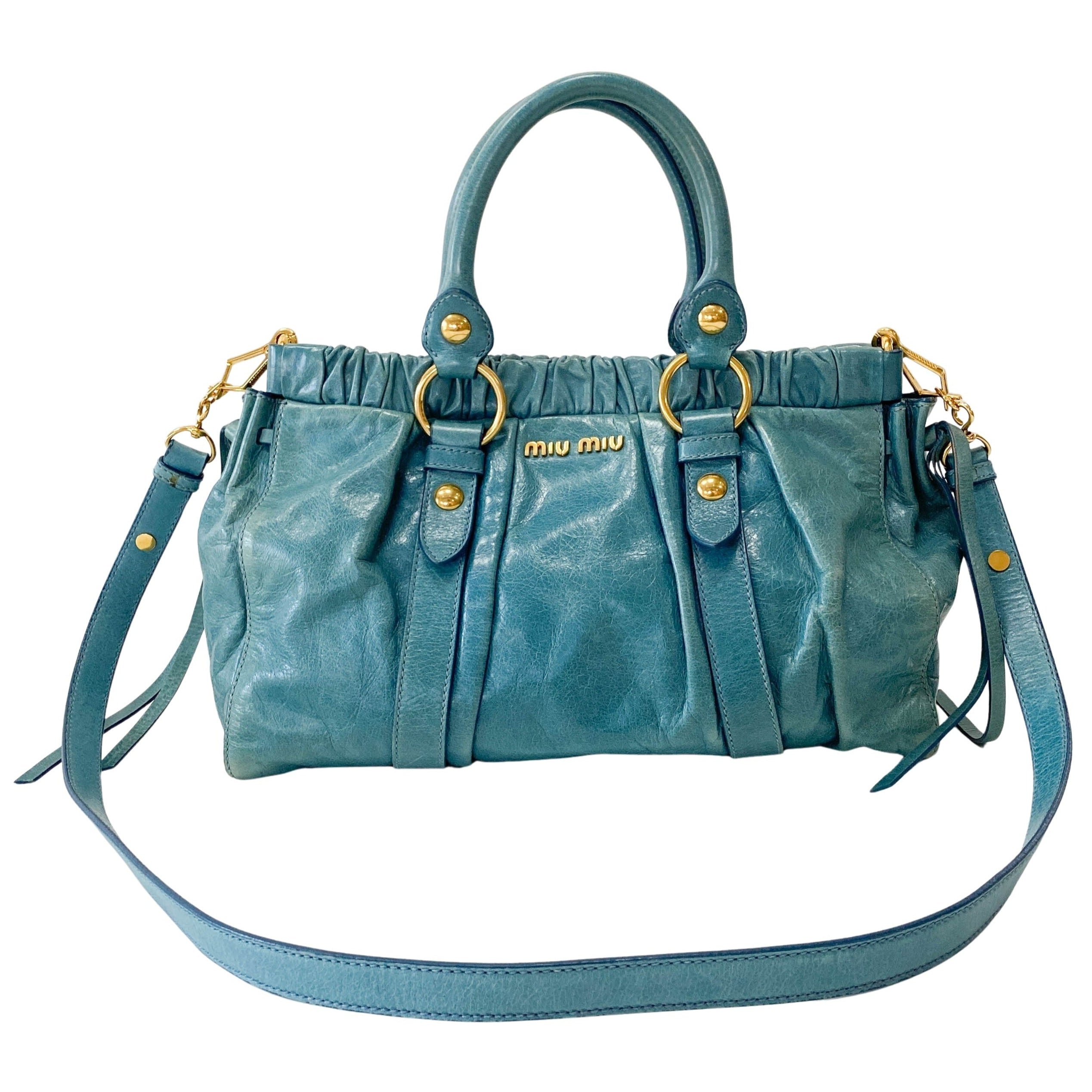 Vitello Light Blue Leather Shoulder Bag