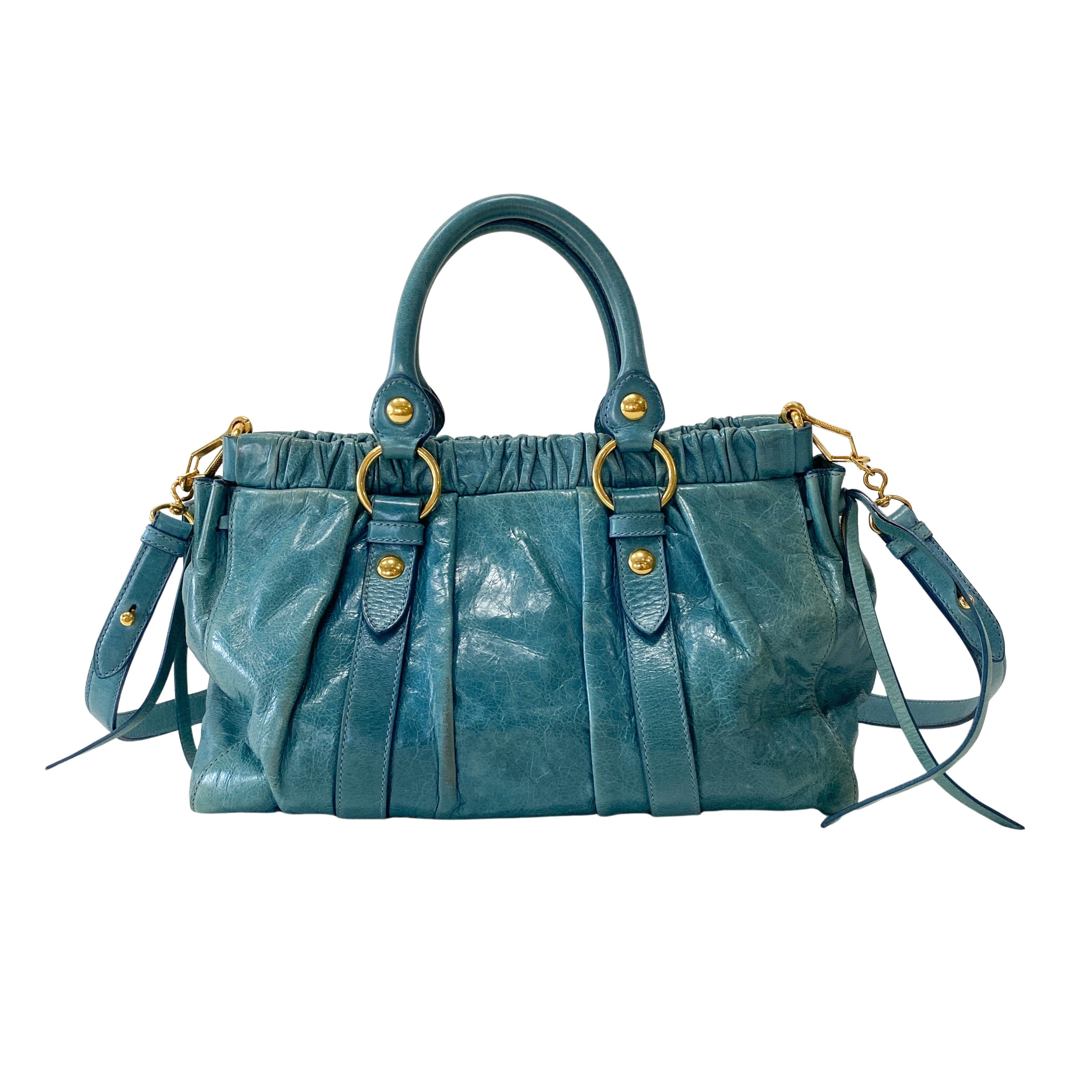 Vitello Light Blue Leather Shoulder Bag