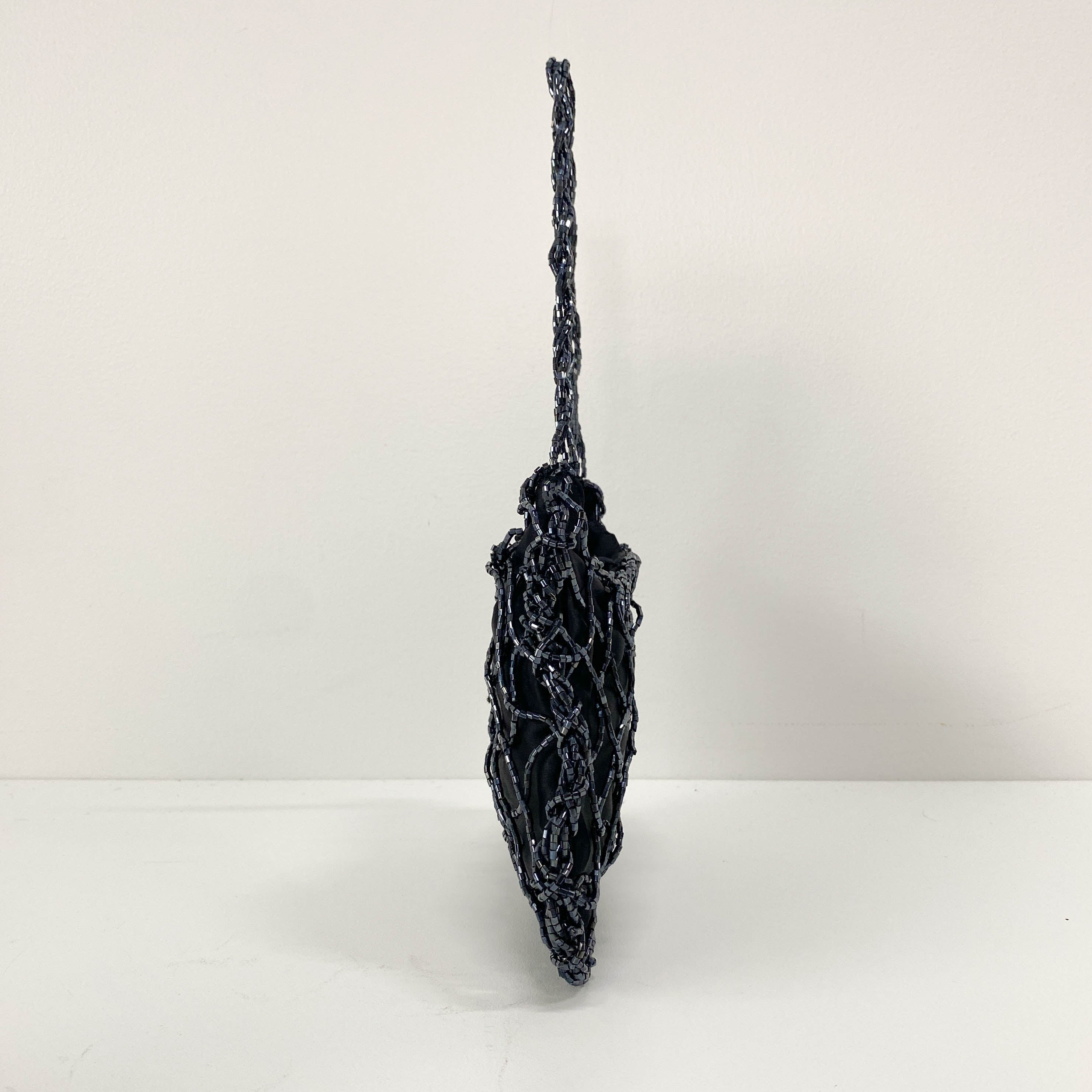 Mini Black Satin and Beads Handbag