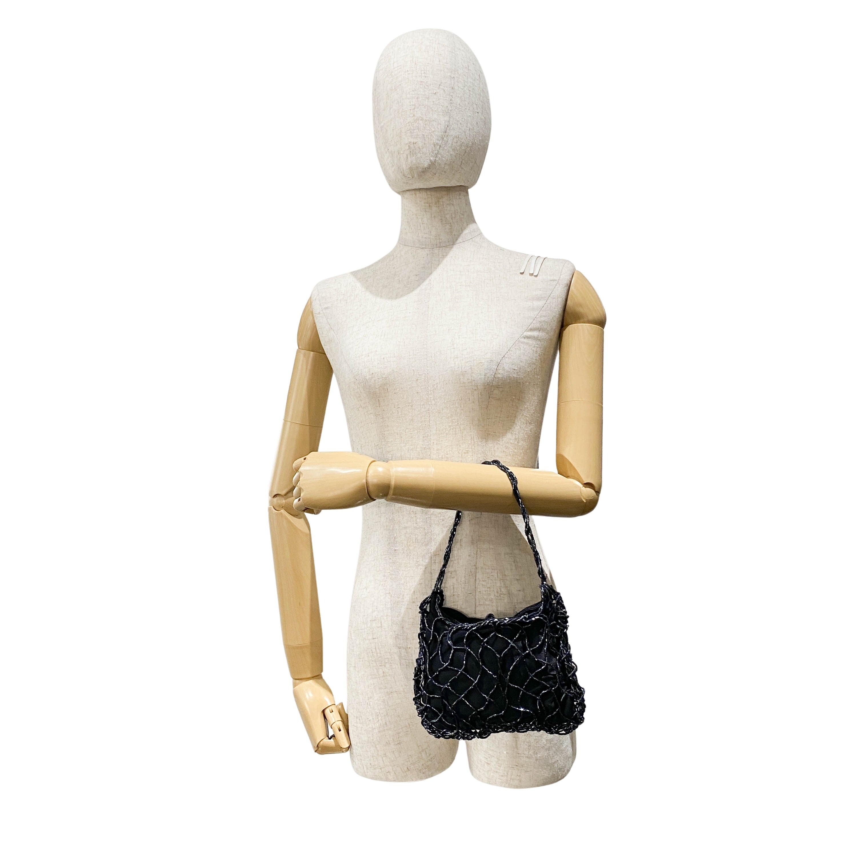 Mini Black Satin and Beads Handbag