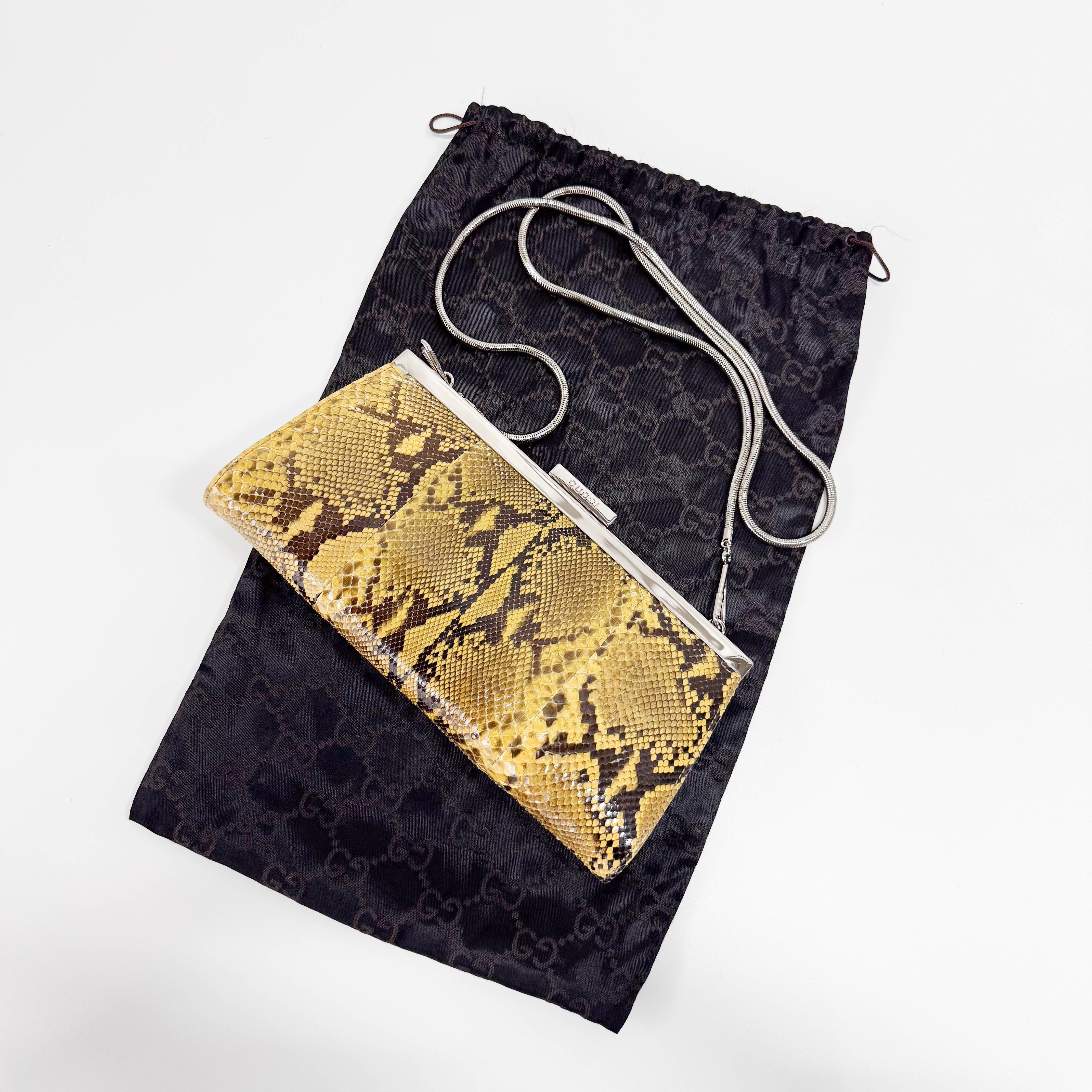 Yellow Python Embossed Leather Crossbody Bag