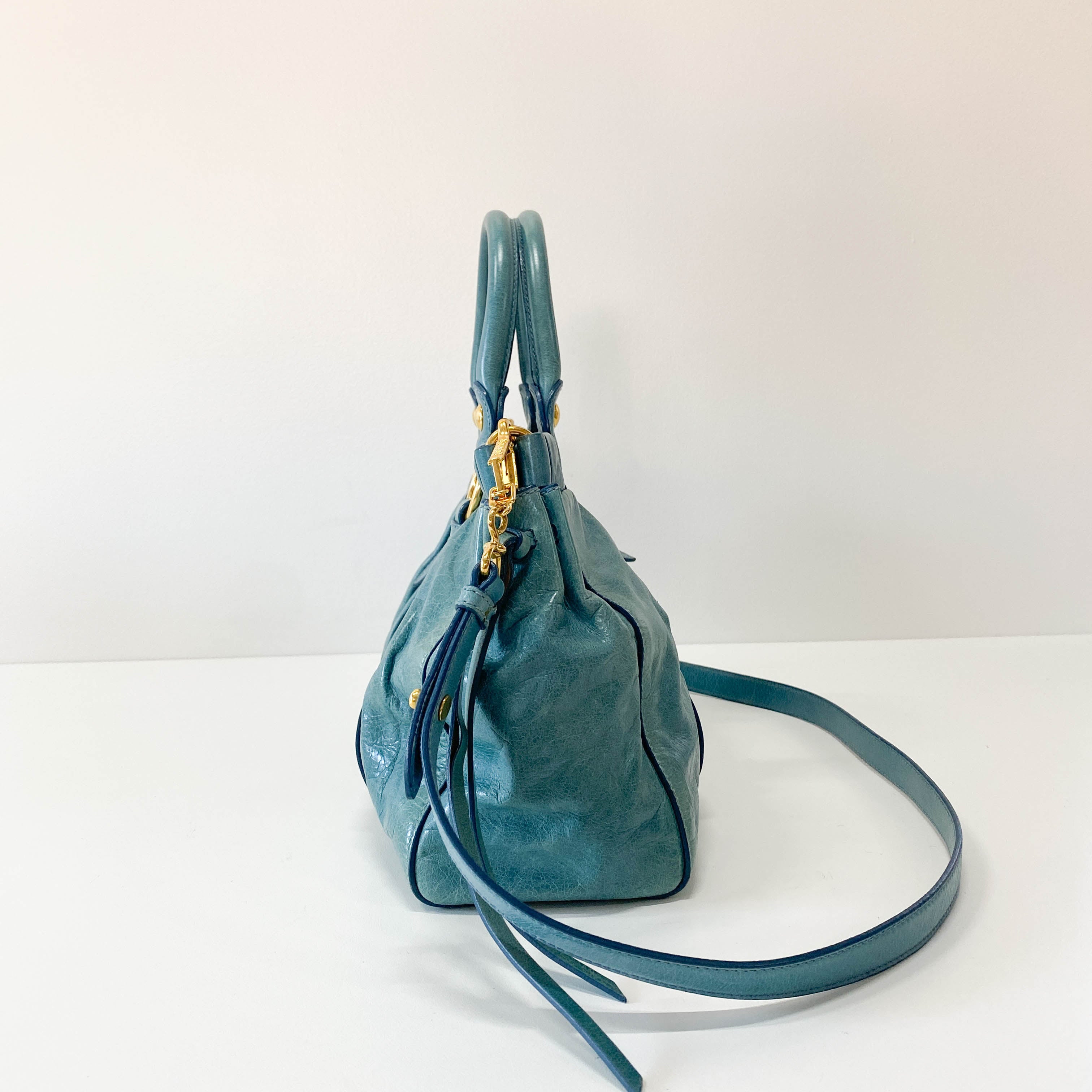 Vitello Light Blue Leather Shoulder Bag