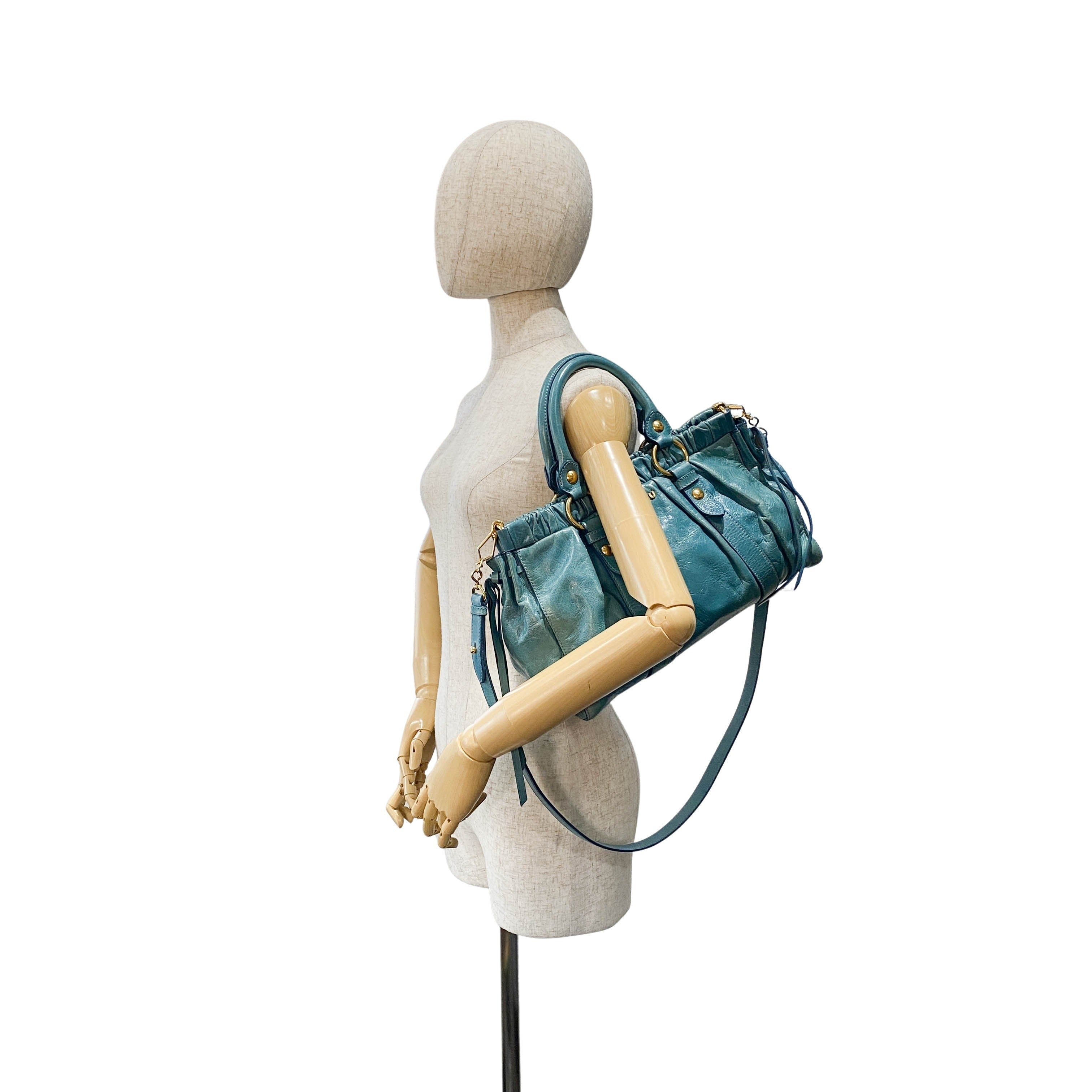 Vitello Light Blue Leather Shoulder Bag