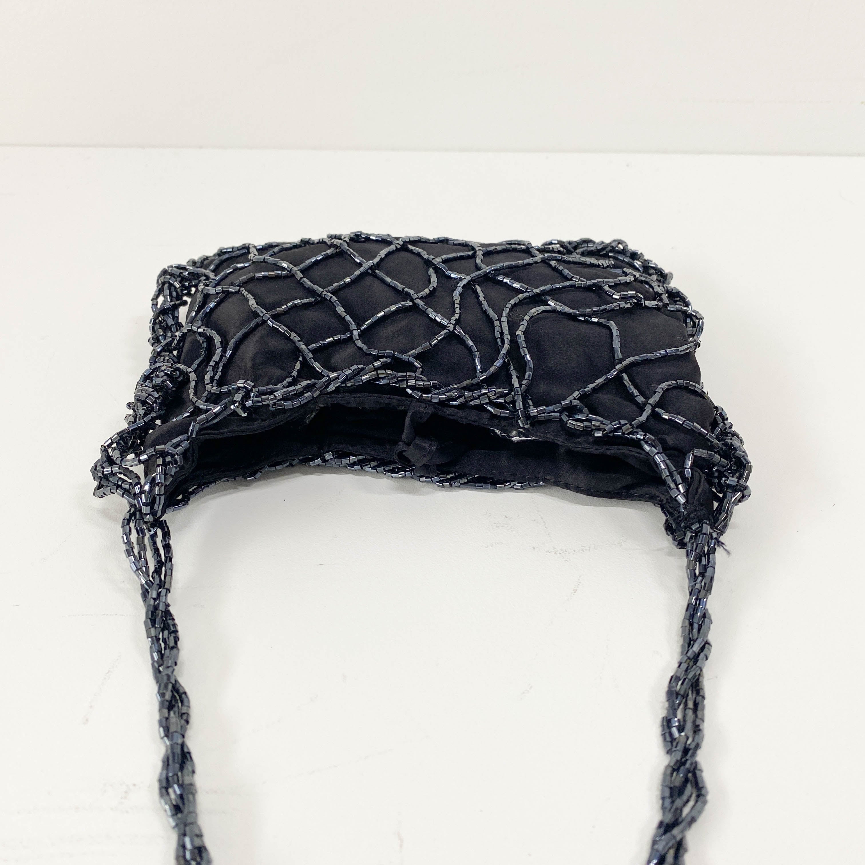 Mini Black Satin and Beads Handbag