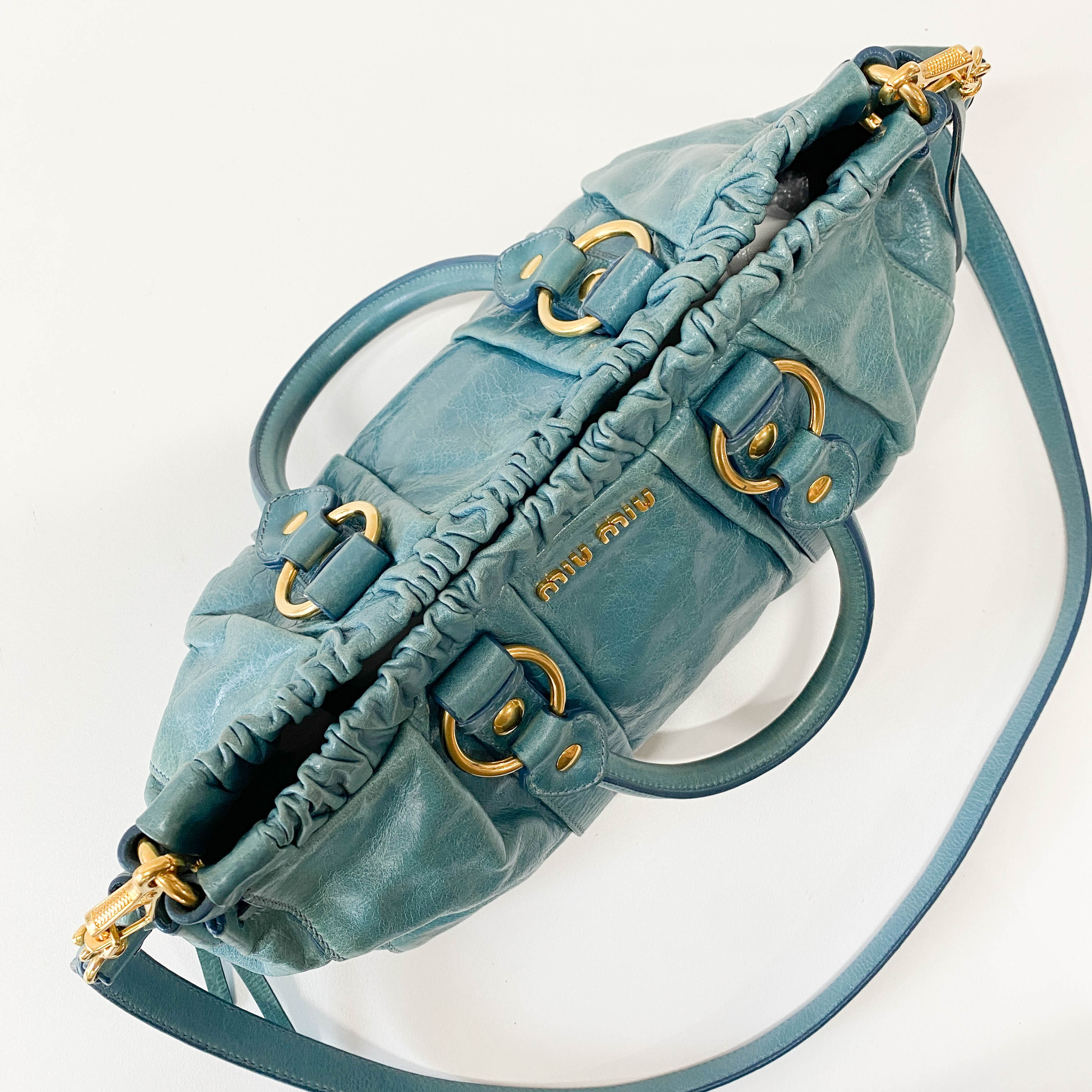 Vitello Light Blue Leather Shoulder Bag