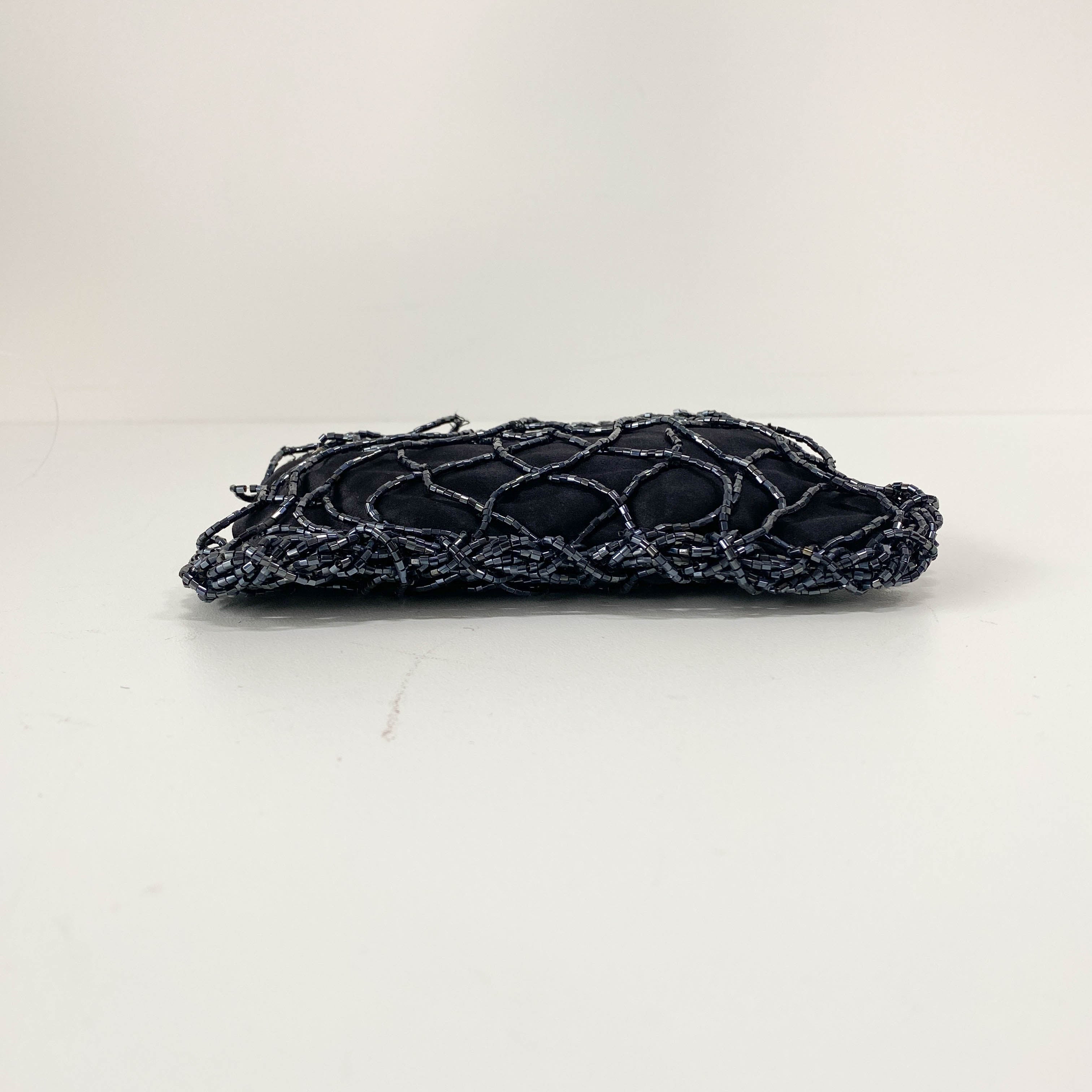 Mini Black Satin and Beads Handbag