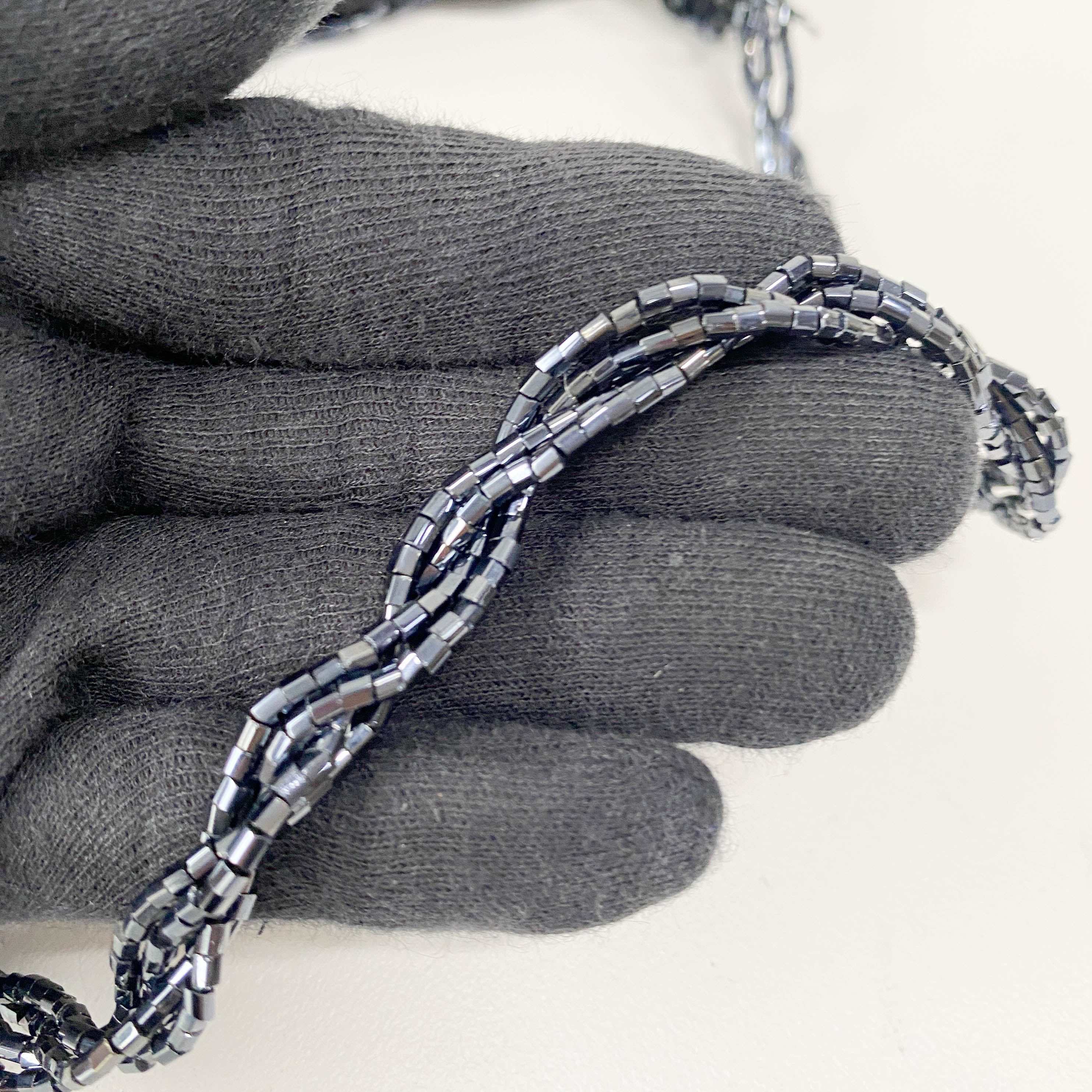 Mini Black Satin and Beads Handbag