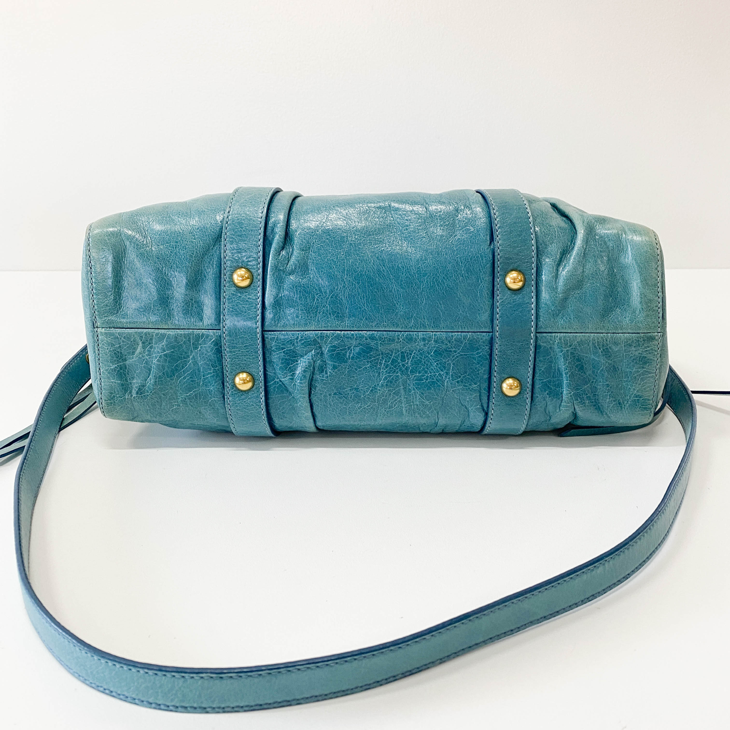 Vitello Light Blue Leather Shoulder Bag