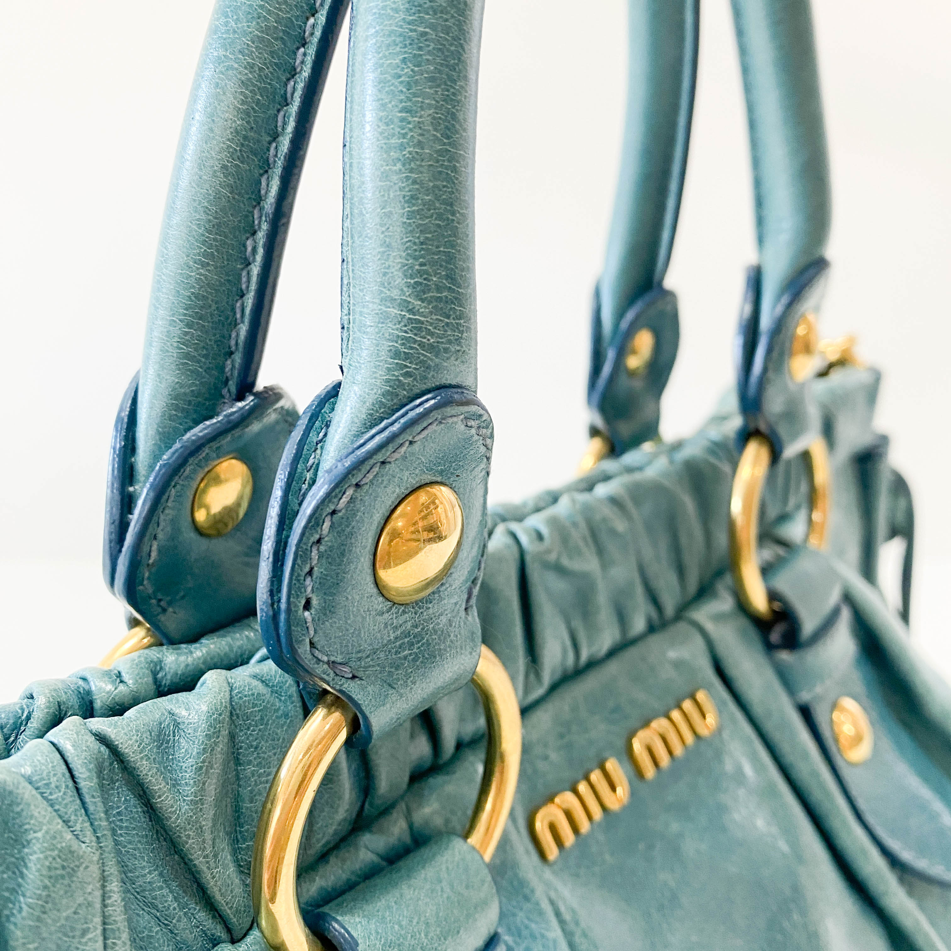 Vitello Light Blue Leather Shoulder Bag