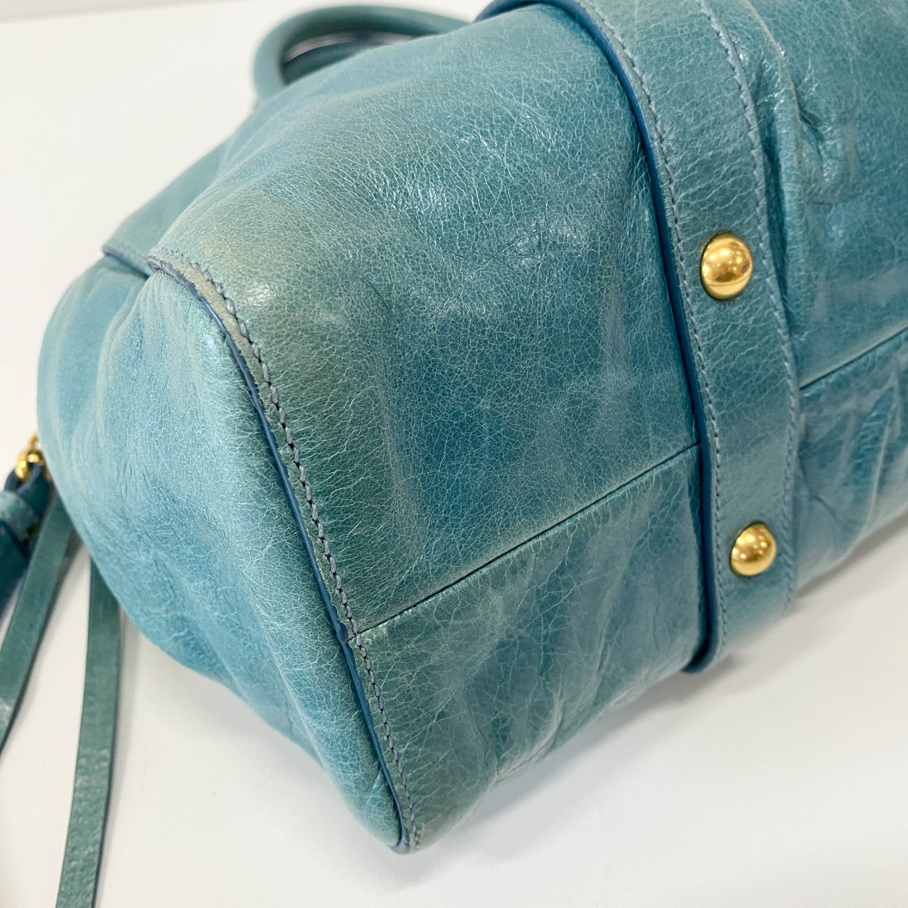 Vitello Light Blue Leather Shoulder Bag