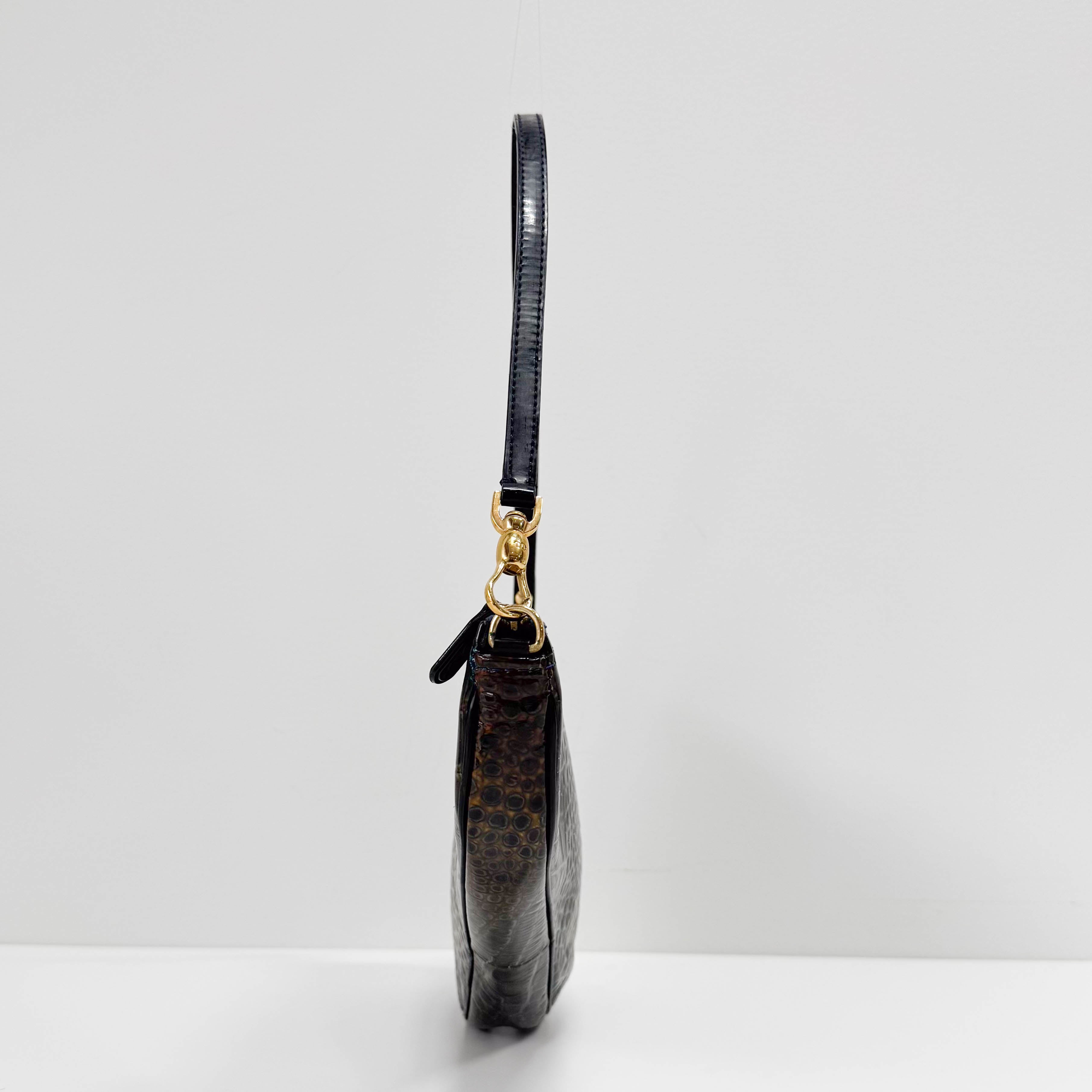 Mini Saddle Crocodile Embossed Leather Shoulder Bag