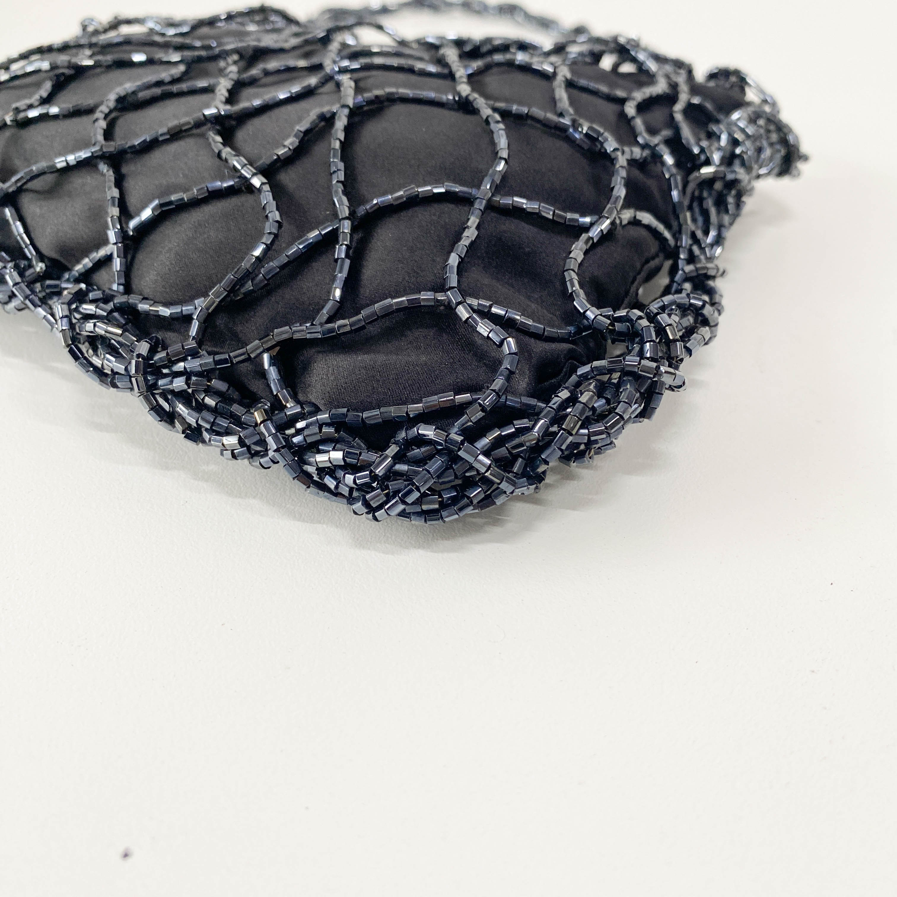 Mini Black Satin and Beads Handbag