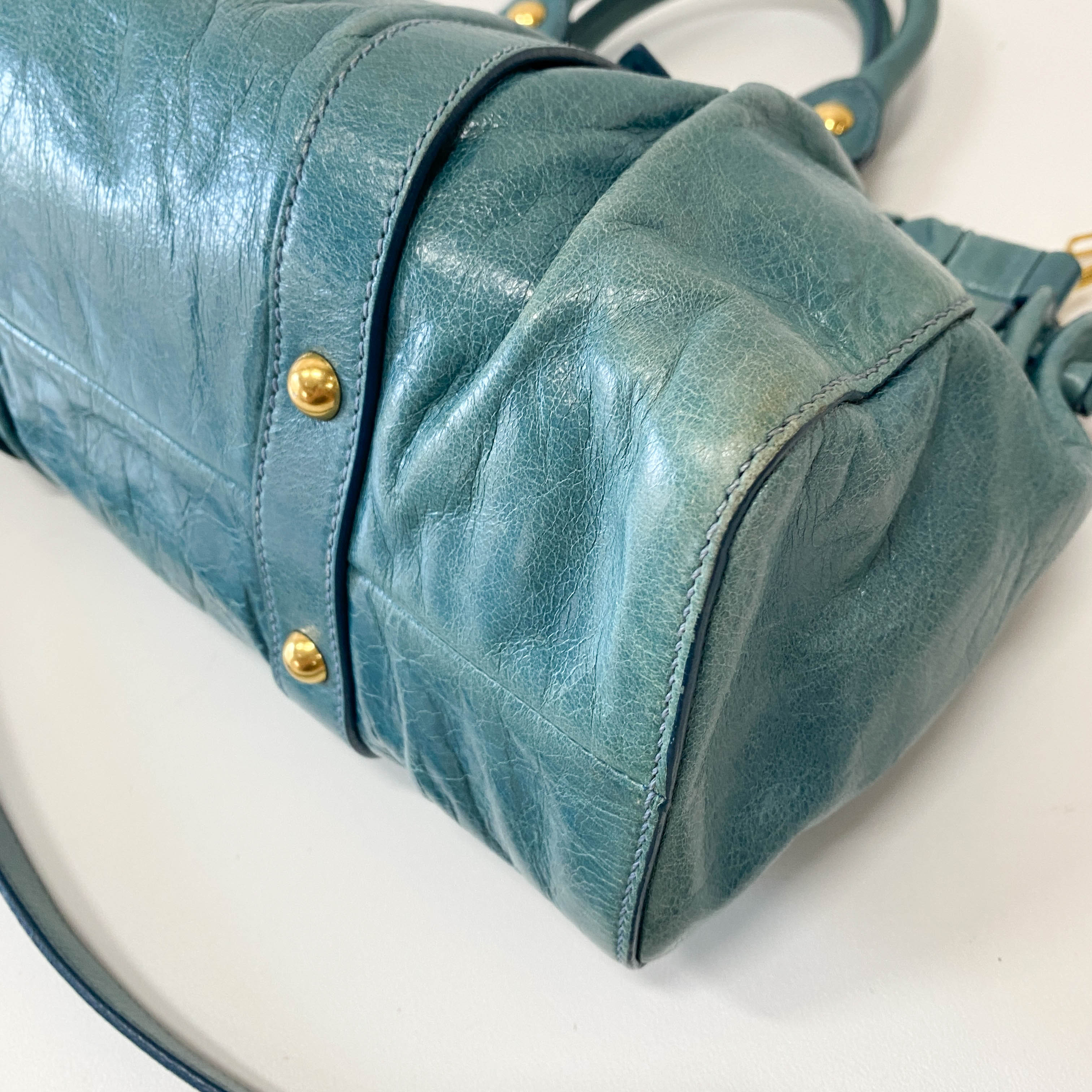 Vitello Light Blue Leather Shoulder Bag