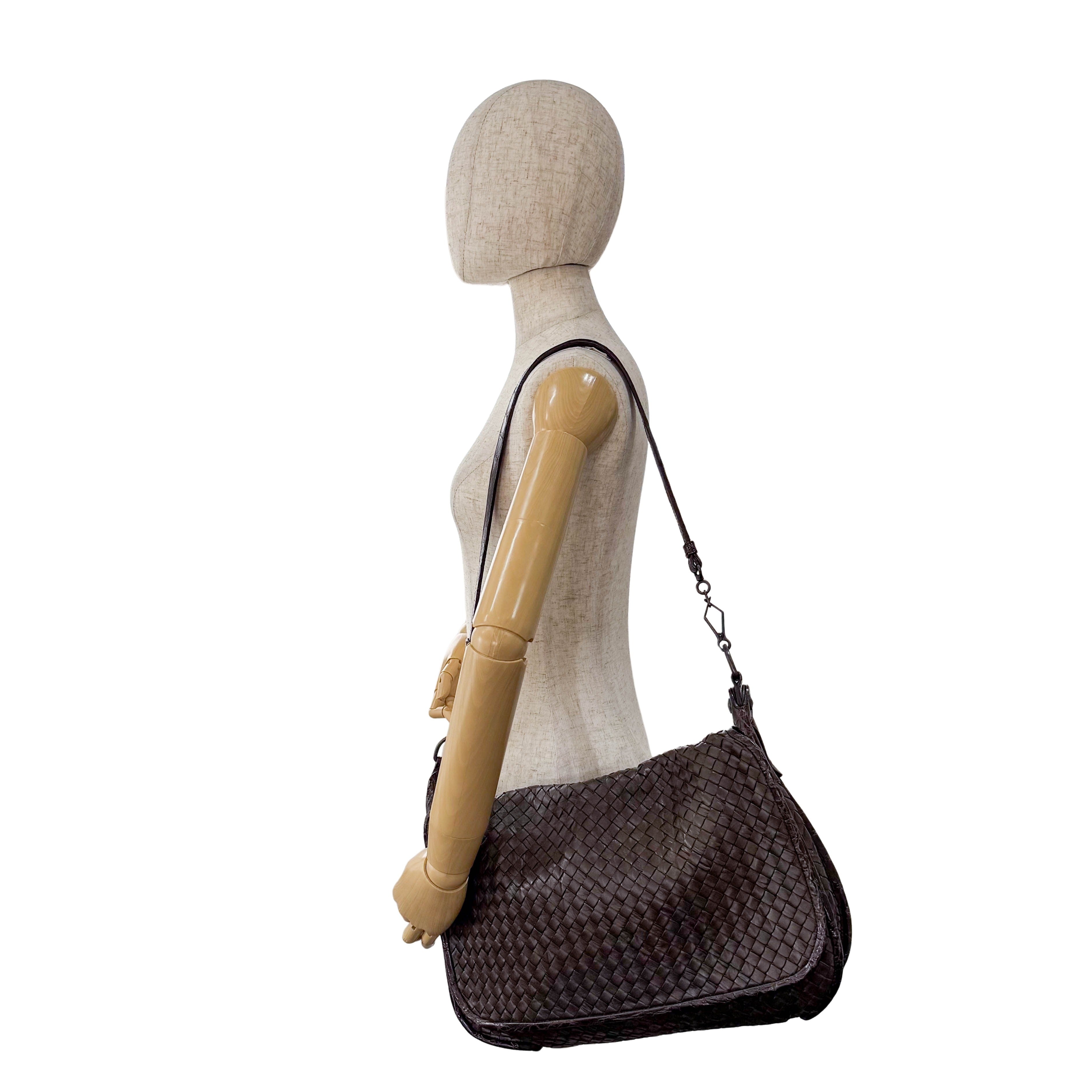 Intrecciato Brown Leather Shoulder Bag