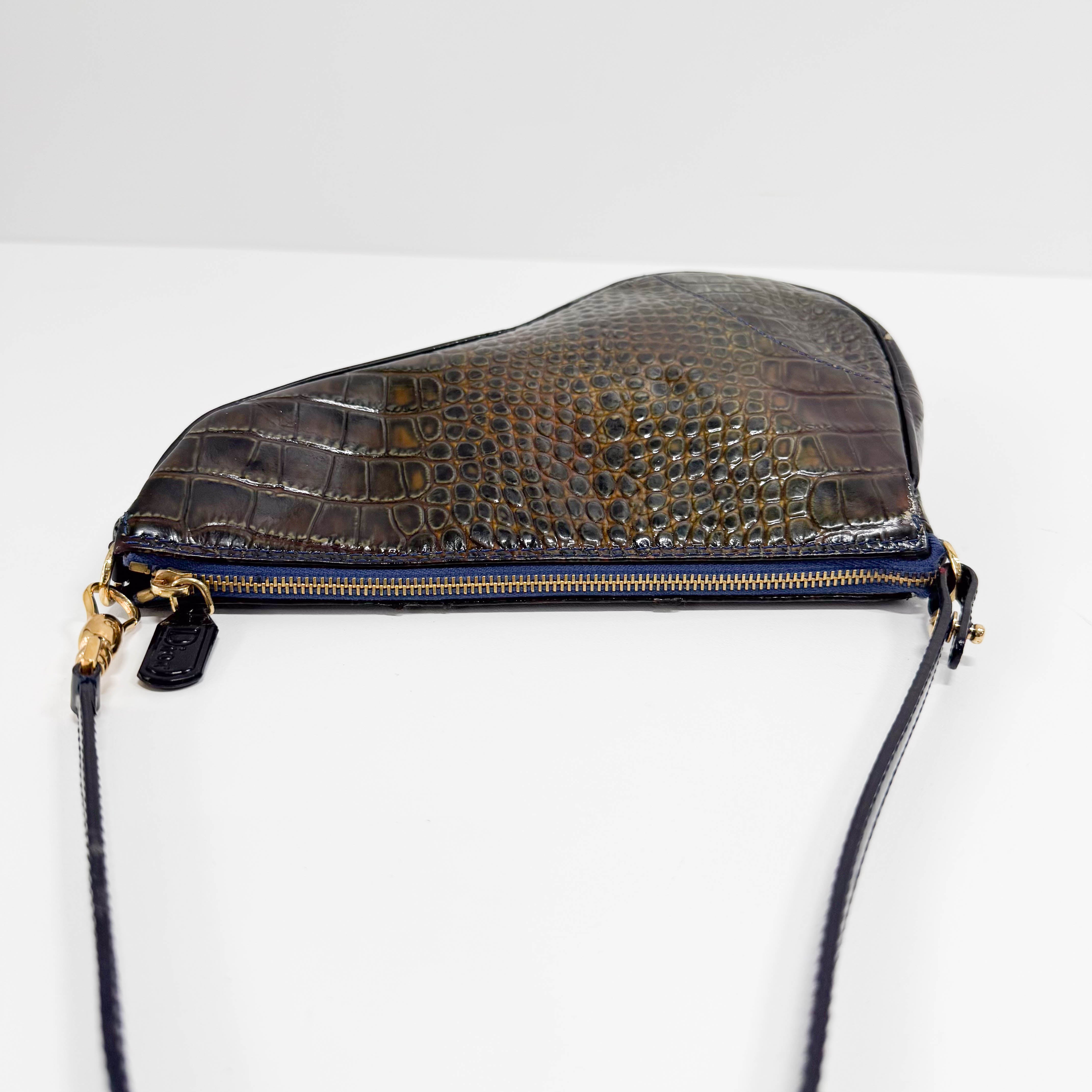 Mini Saddle Crocodile Embossed Leather Shoulder Bag