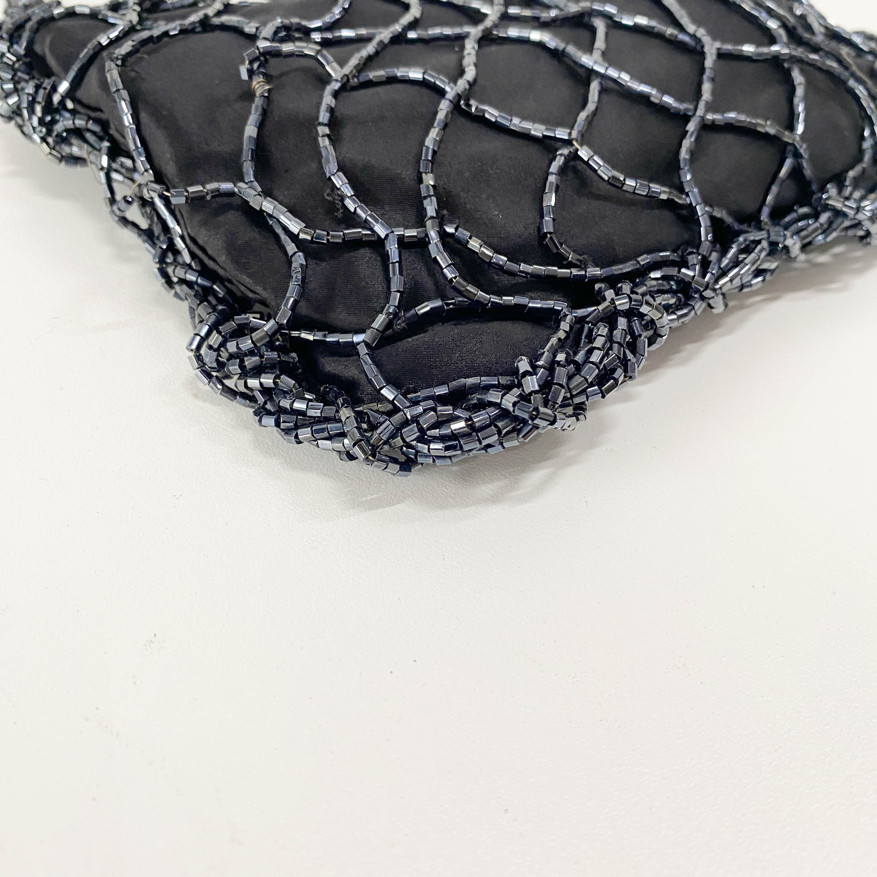 Mini Black Satin and Beads Handbag