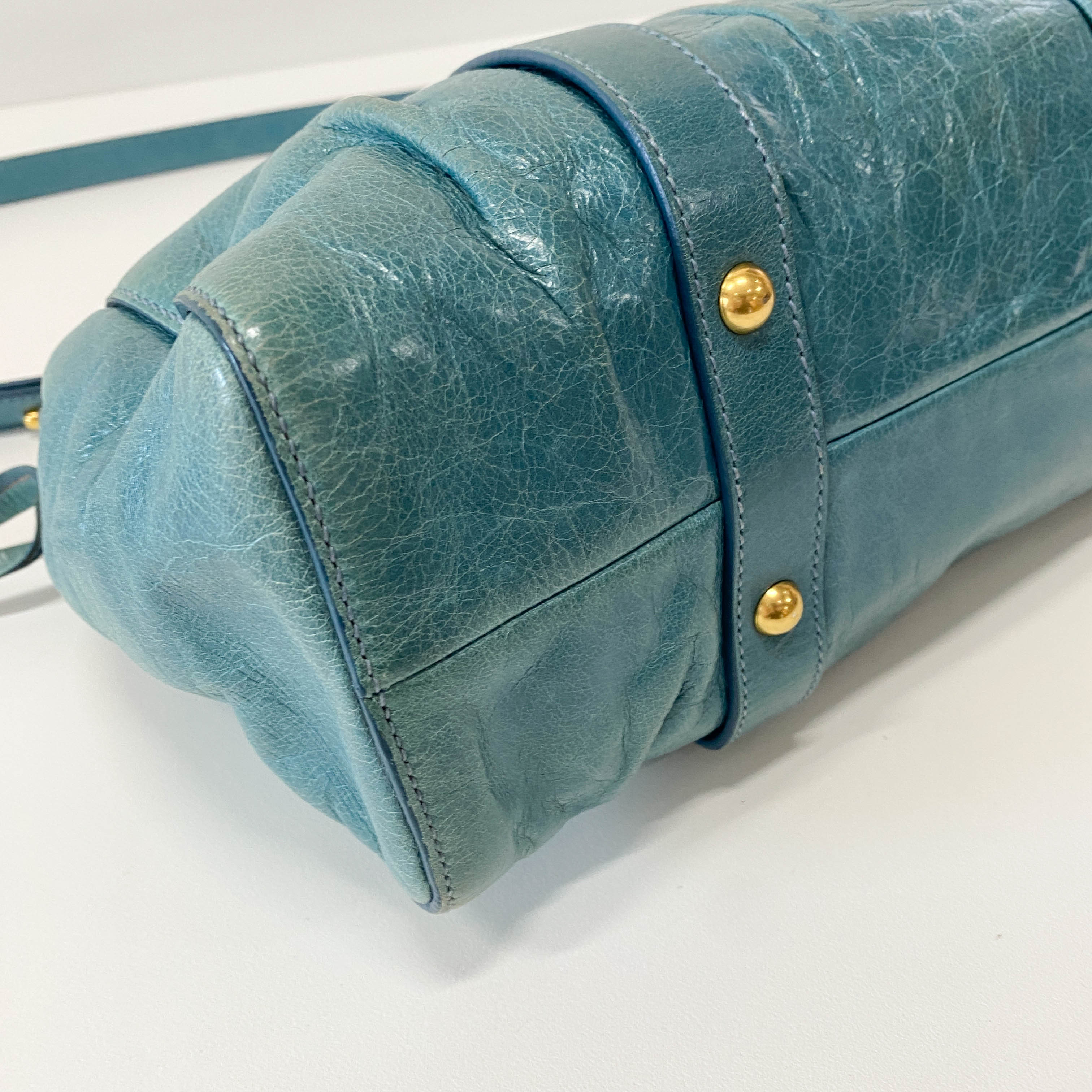 Vitello Light Blue Leather Shoulder Bag