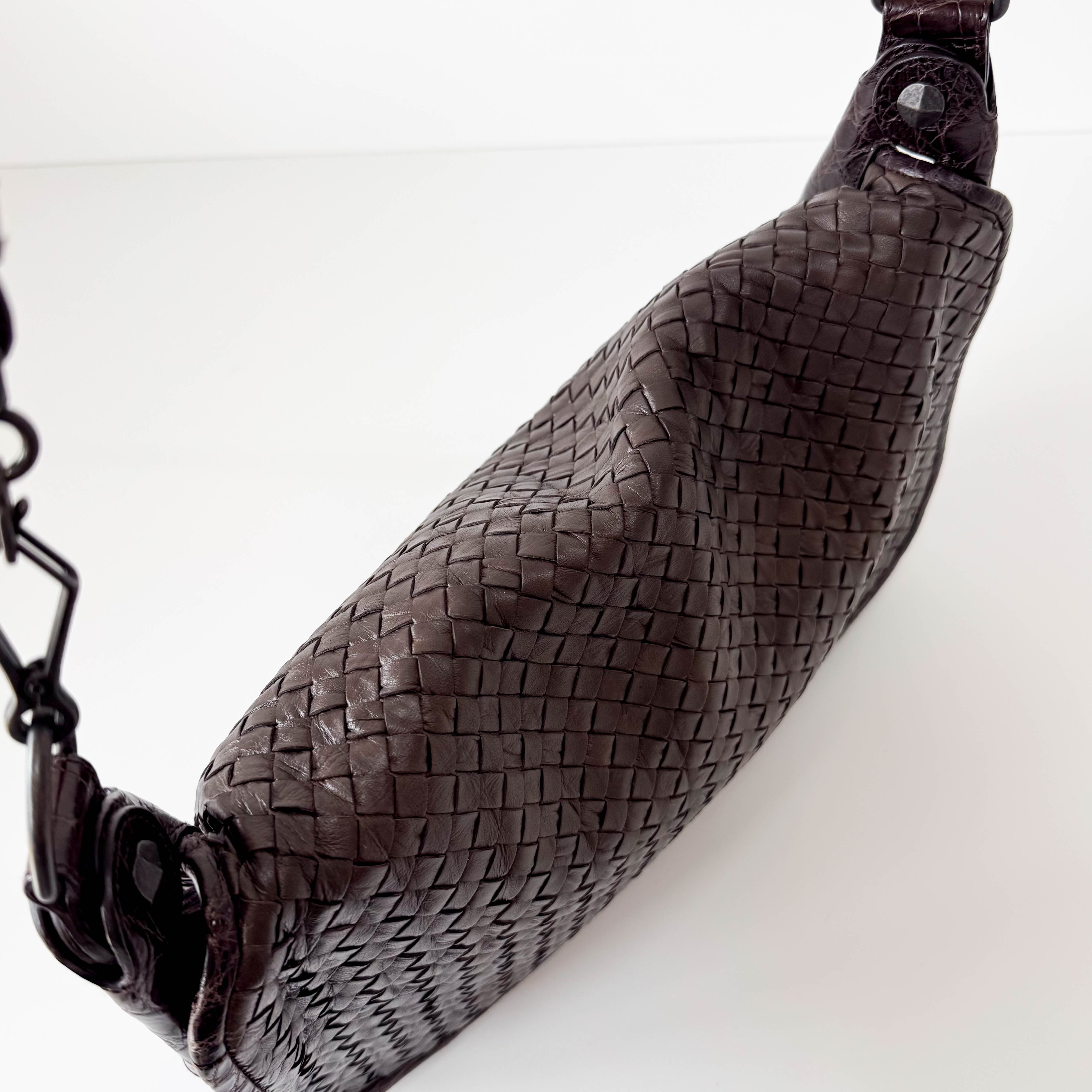 Intrecciato Brown Leather Shoulder Bag