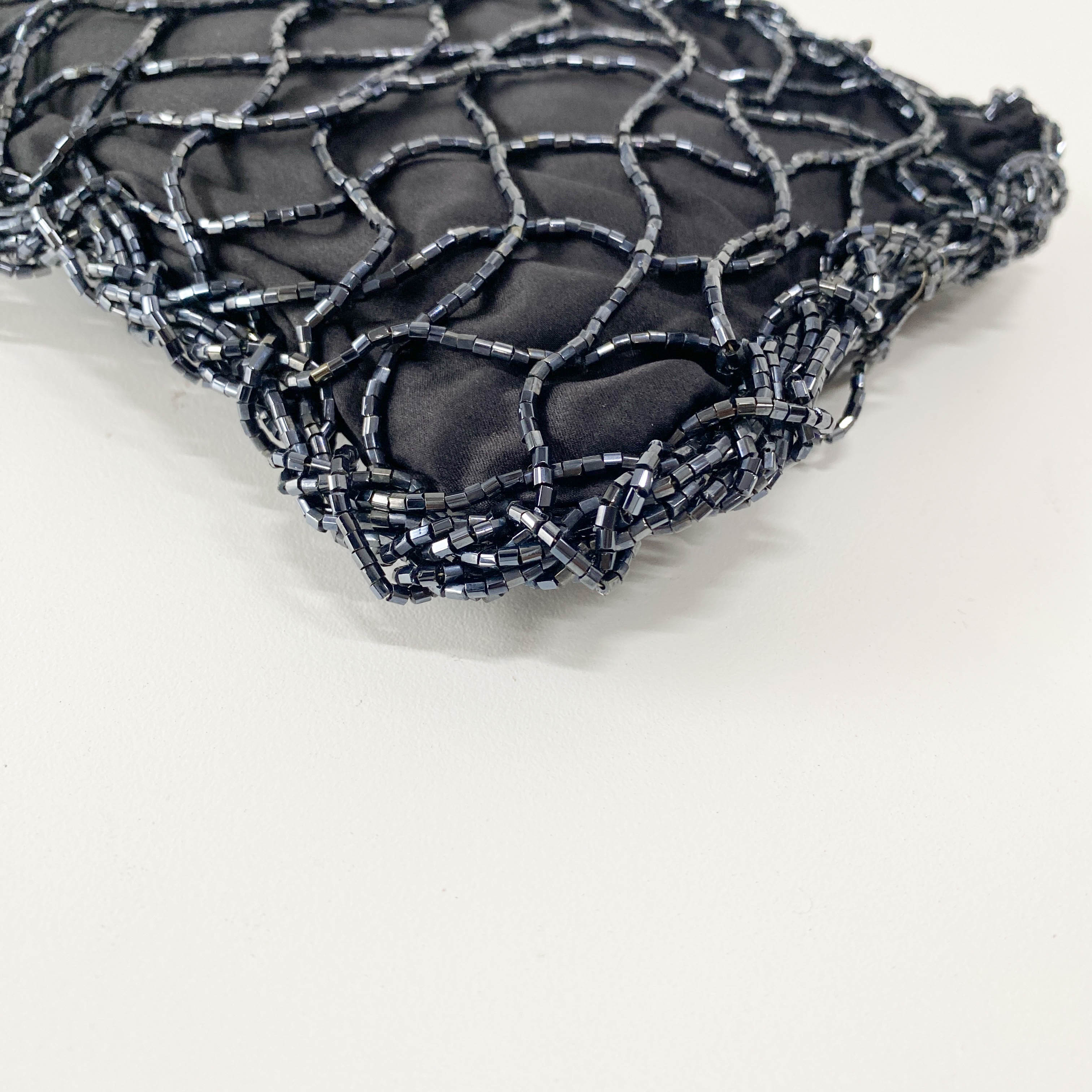 Mini Black Satin and Beads Handbag