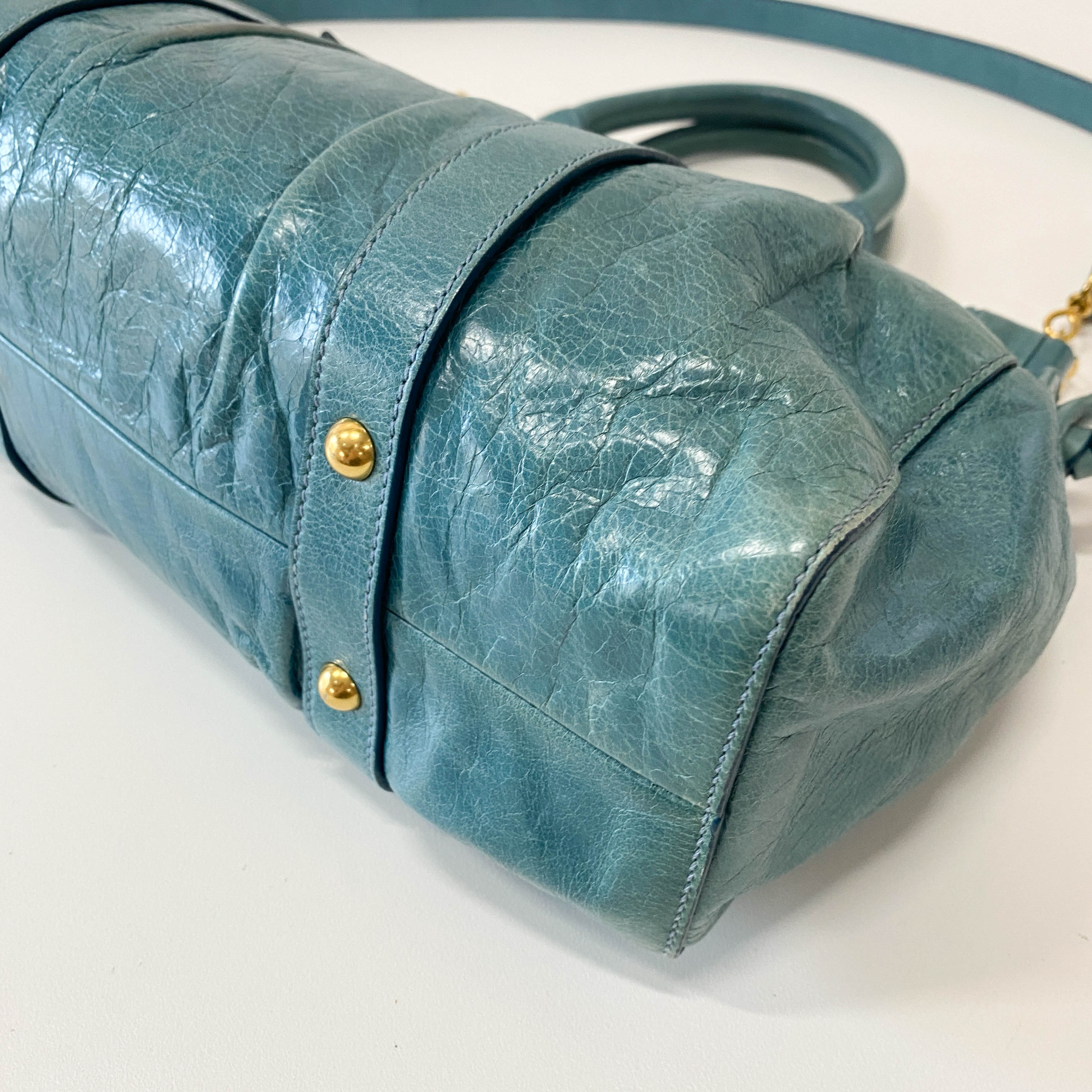 Vitello Light Blue Leather Shoulder Bag