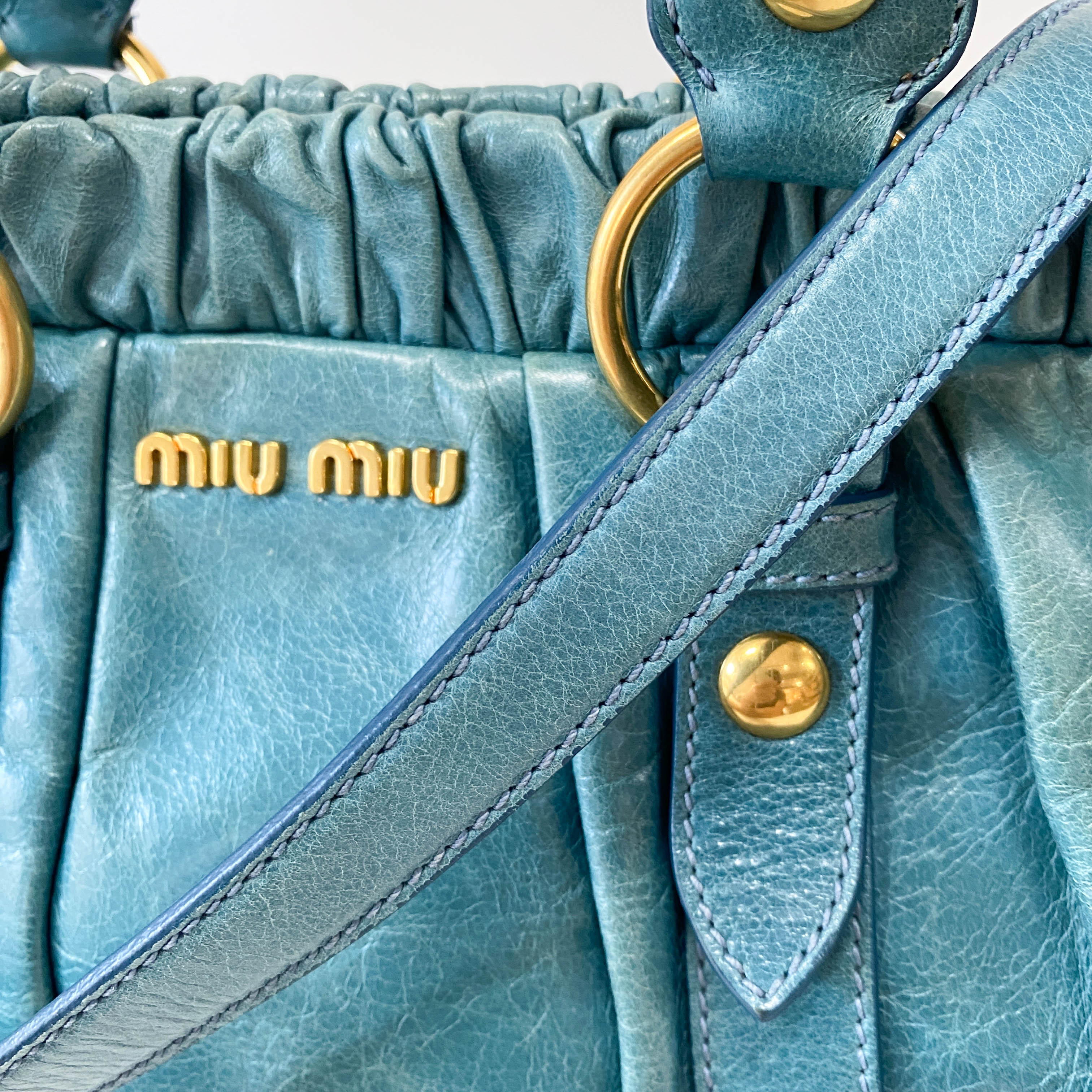 Vitello Light Blue Leather Shoulder Bag