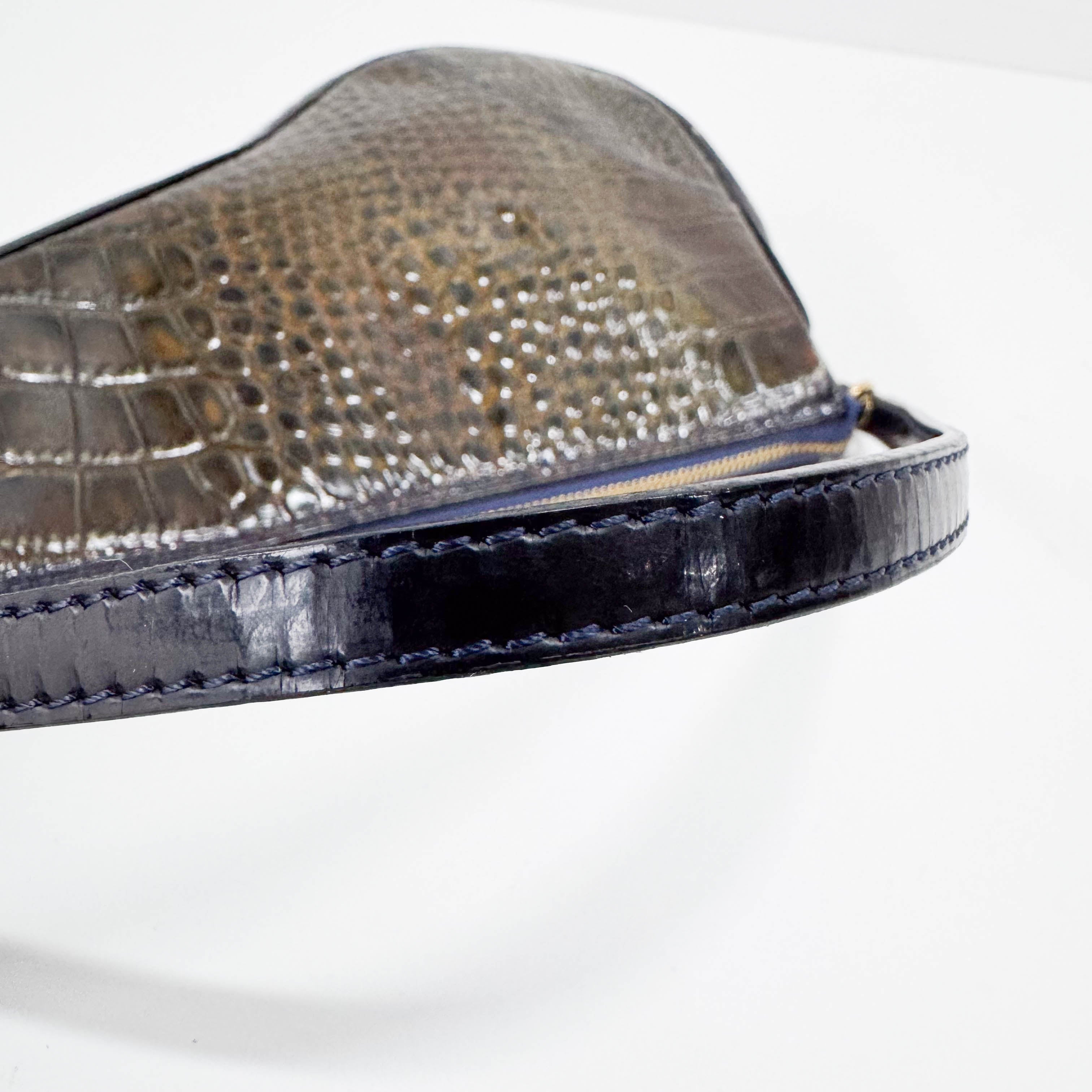 Mini Saddle Crocodile Embossed Leather Shoulder Bag