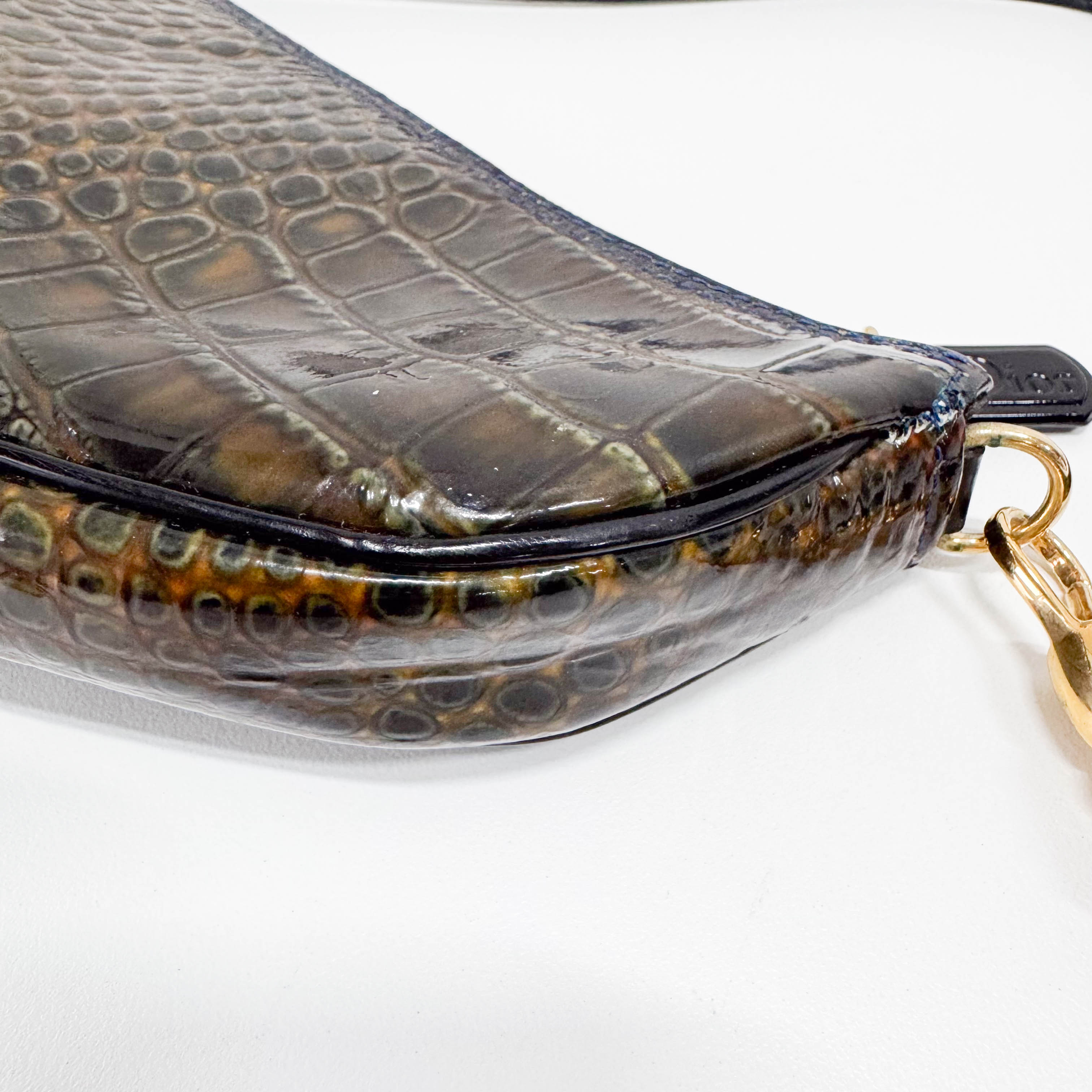 Mini Saddle Crocodile Embossed Leather Shoulder Bag