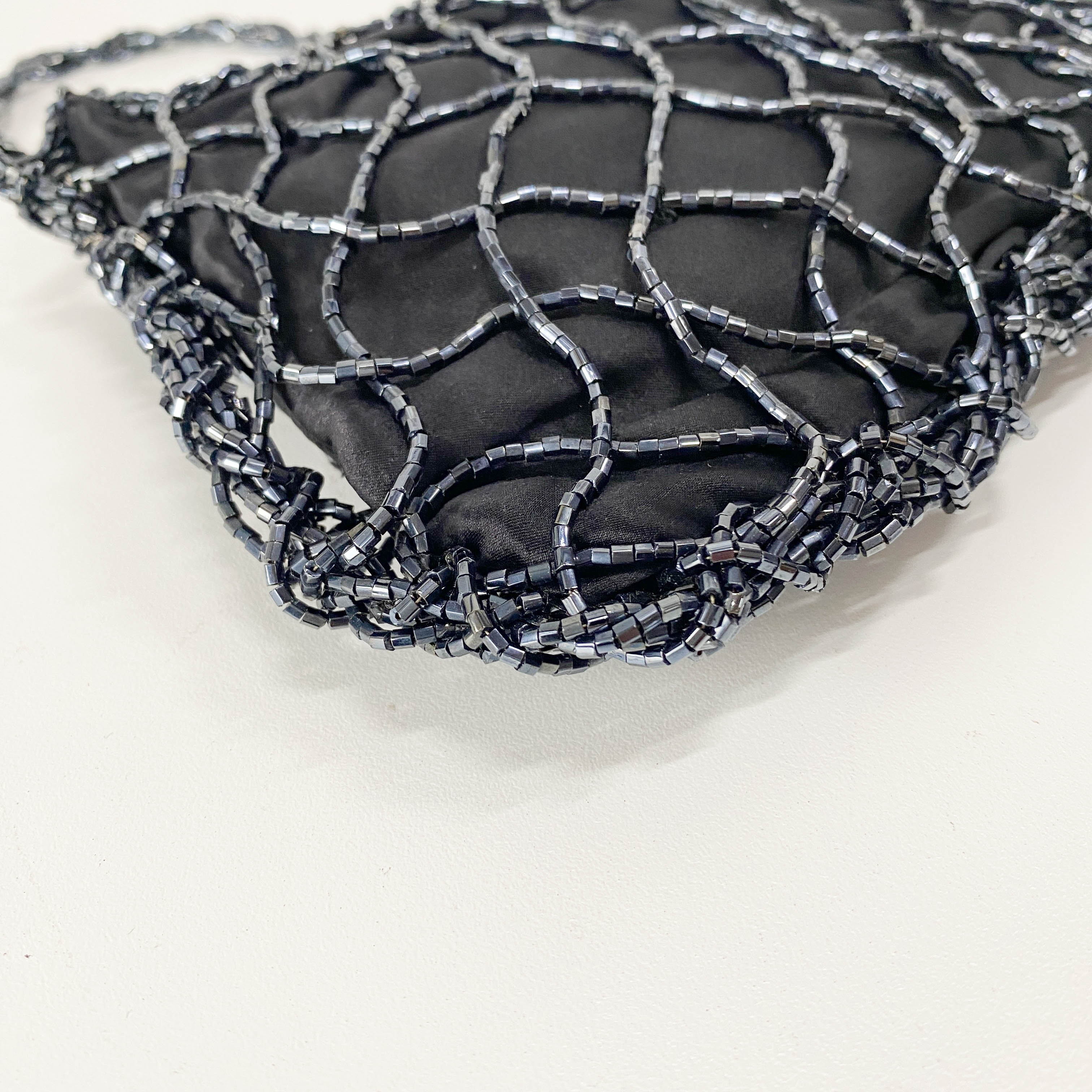 Mini Black Satin and Beads Handbag