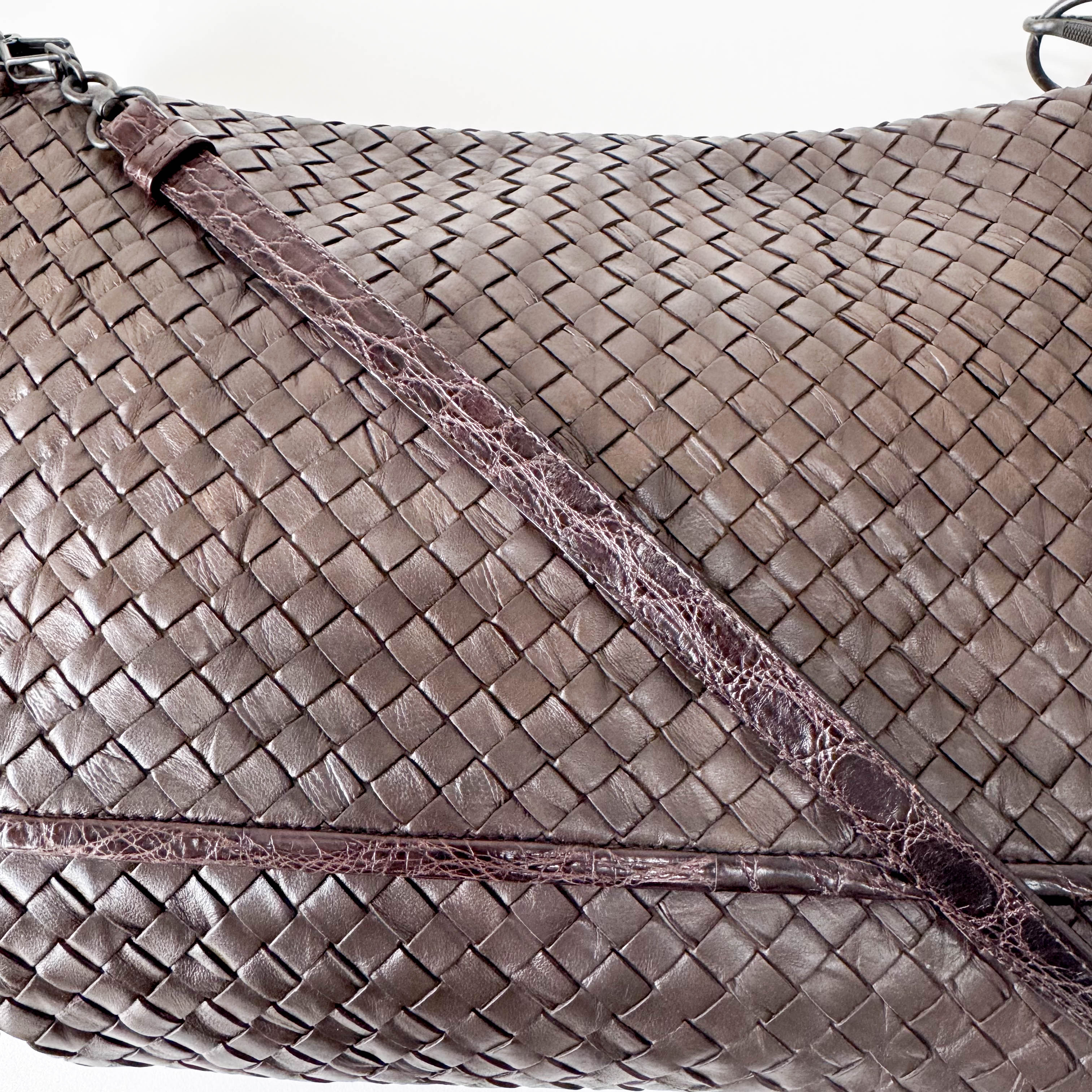 Intrecciato Brown Leather Shoulder Bag